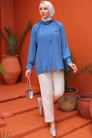 61639 Broşlu Gömlek İndigo