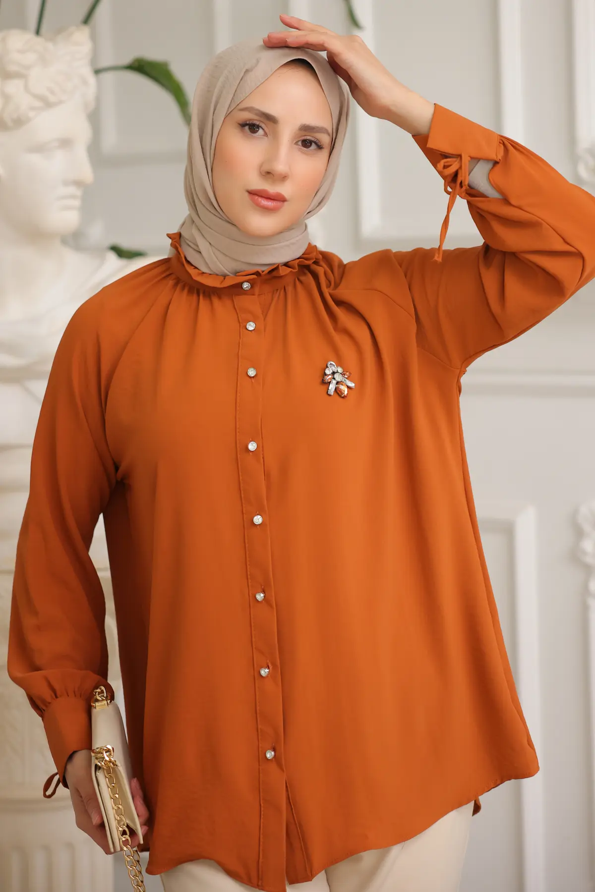 61639 Broşlu Gömlek Kiremit-detail