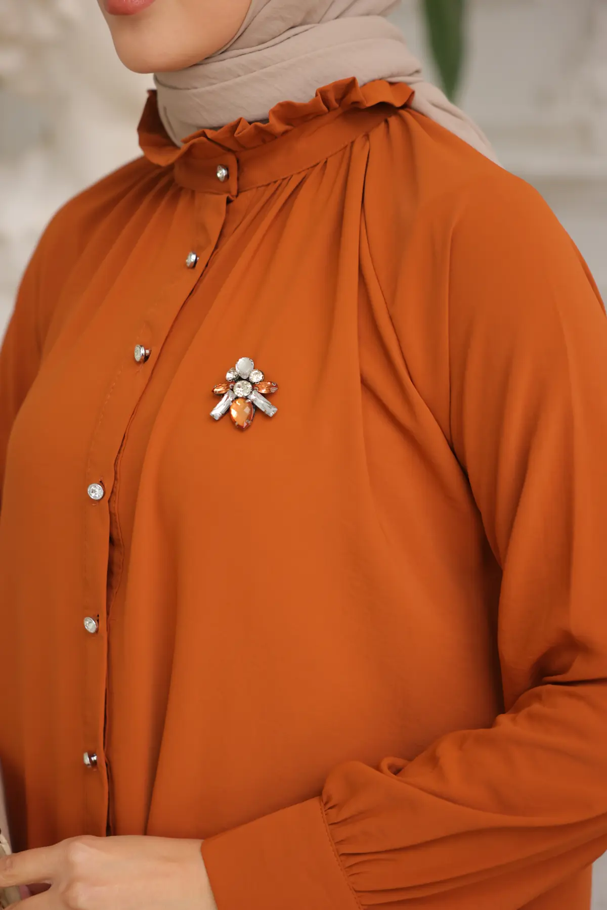 61639 Broşlu Gömlek Kiremit-detail