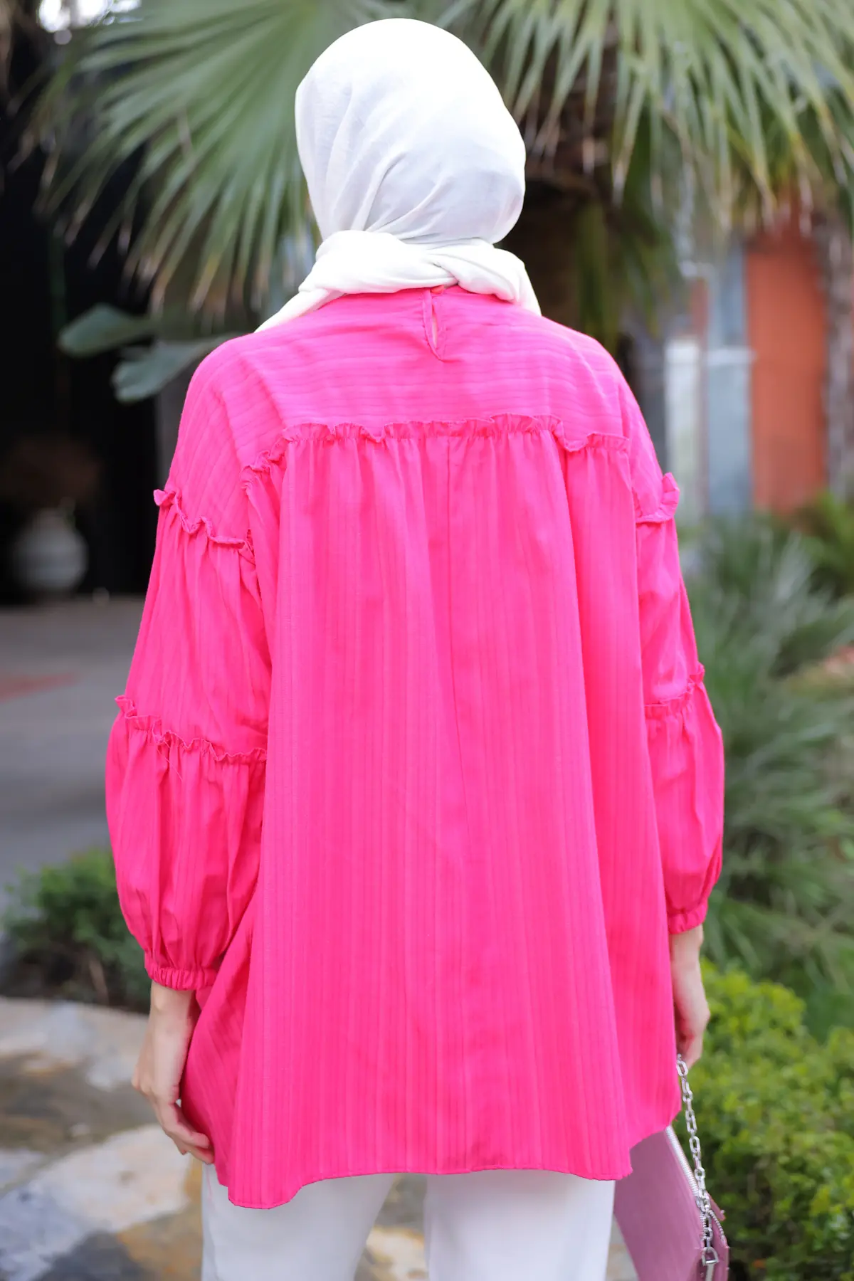 61647 Broş Detaylı Fırfırlı Gömlek Fuşya-detail