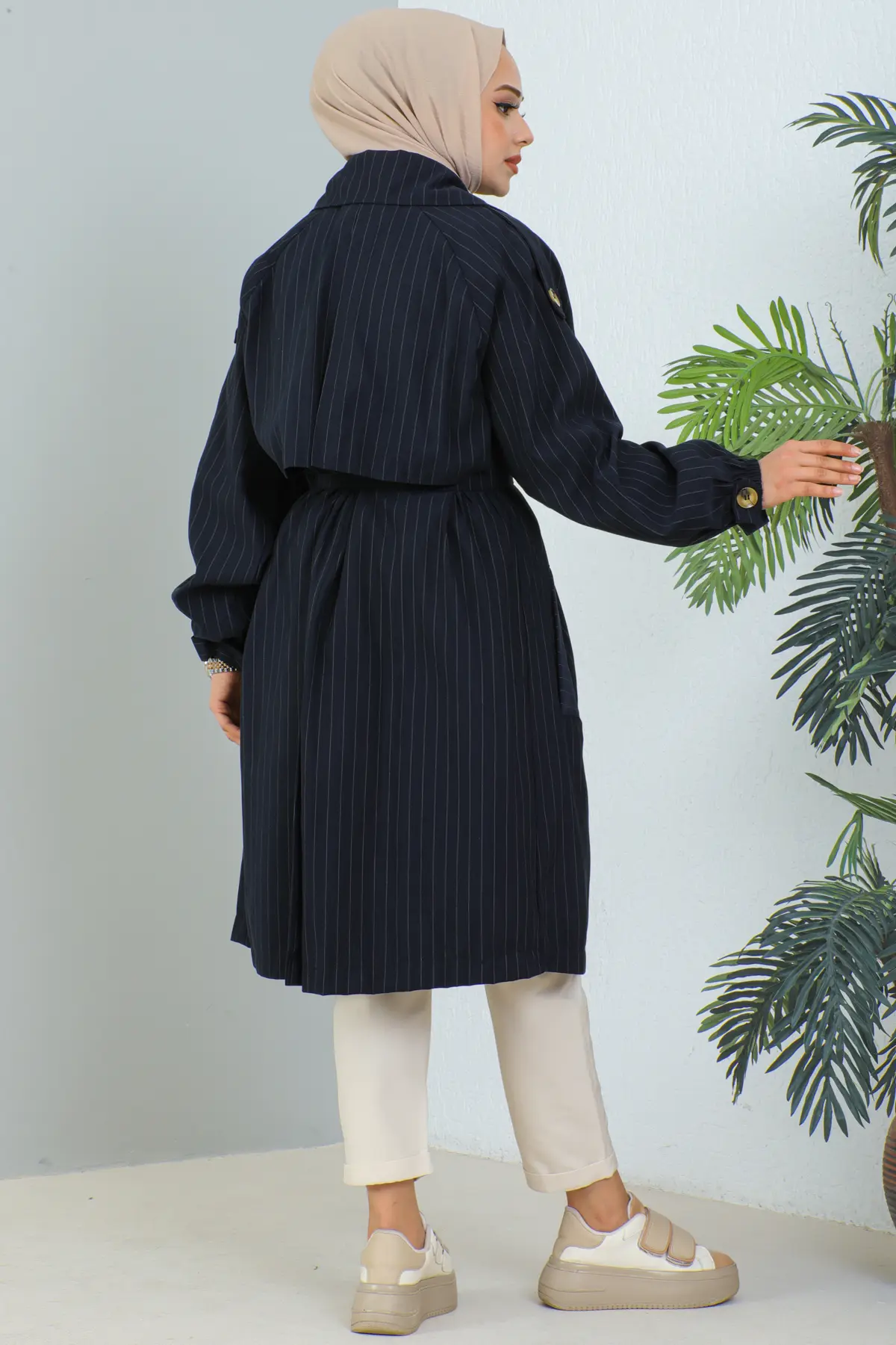 61673 Çizgili Trençkot Lacivert-detail