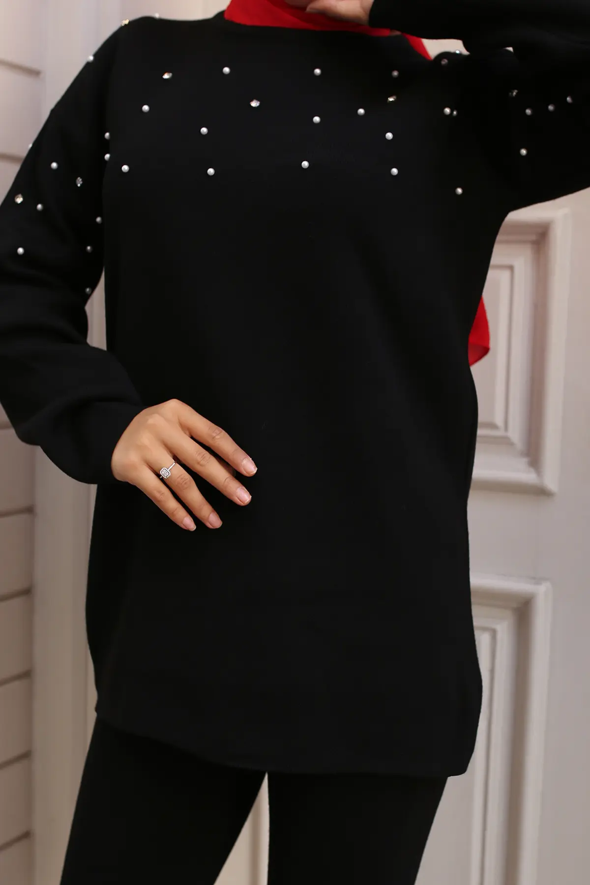 6205 Taş Detaylı Triko Takım Siyah-detail