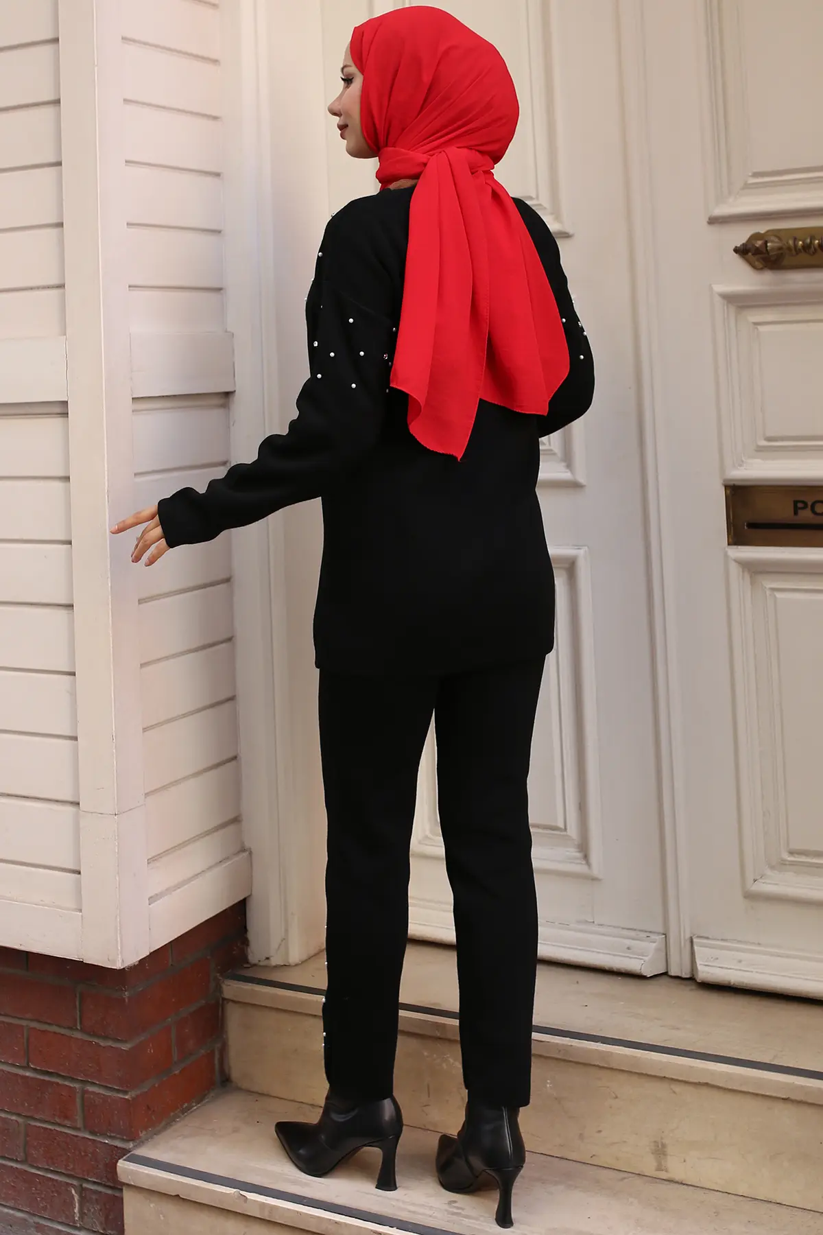 6205 Taş Detaylı Triko Takım Siyah-detail