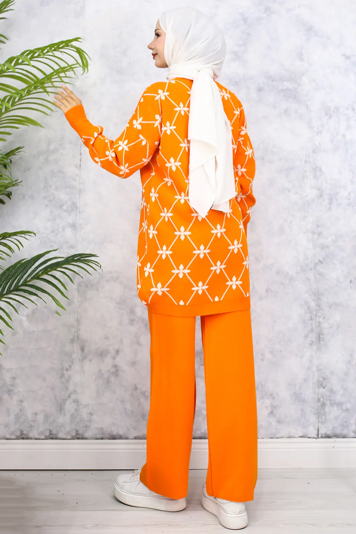 Flower Patterned Stone Knitwear Suit-detail