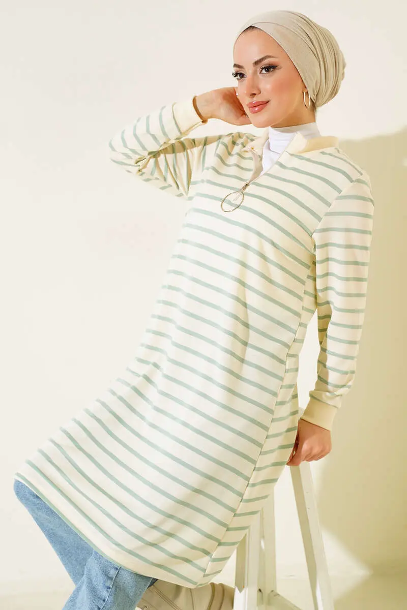 Collar Zipper Striped Tunic-detail