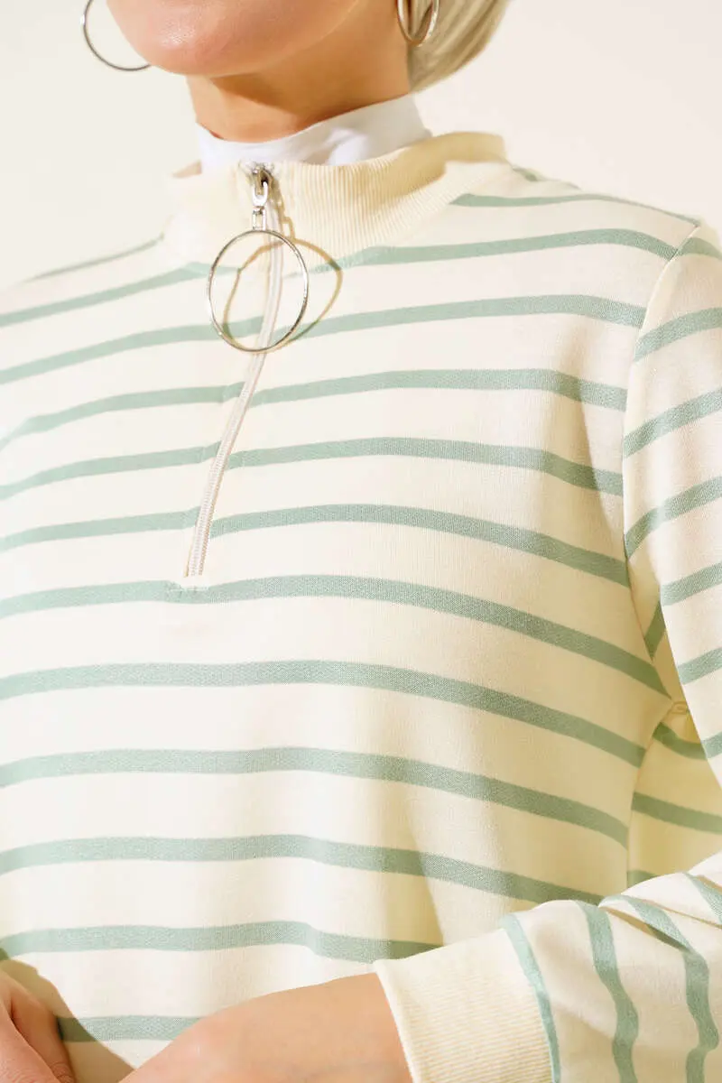 Collar Zipper Striped Tunic-detail