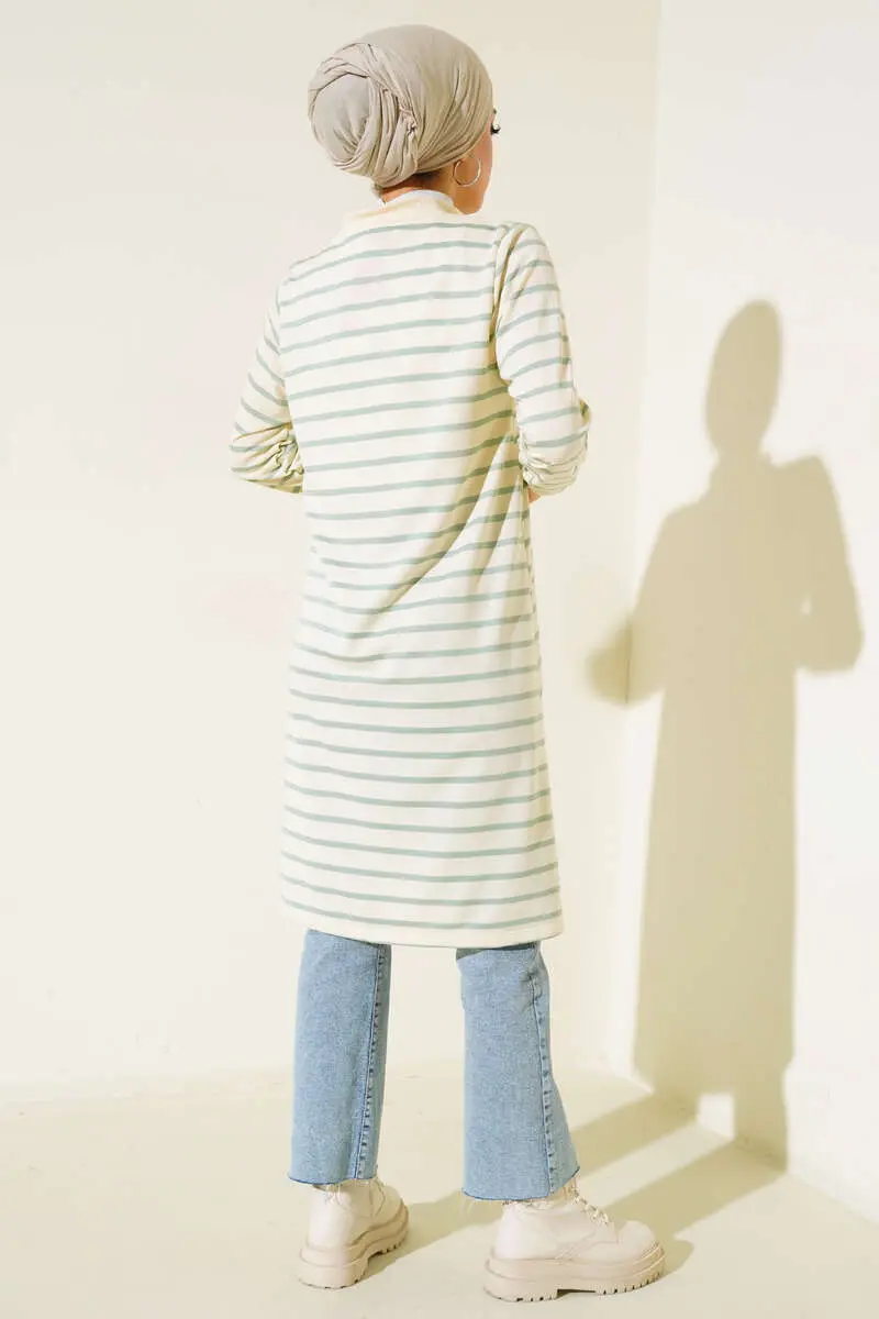 Collar Zipper Striped Tunic-detail