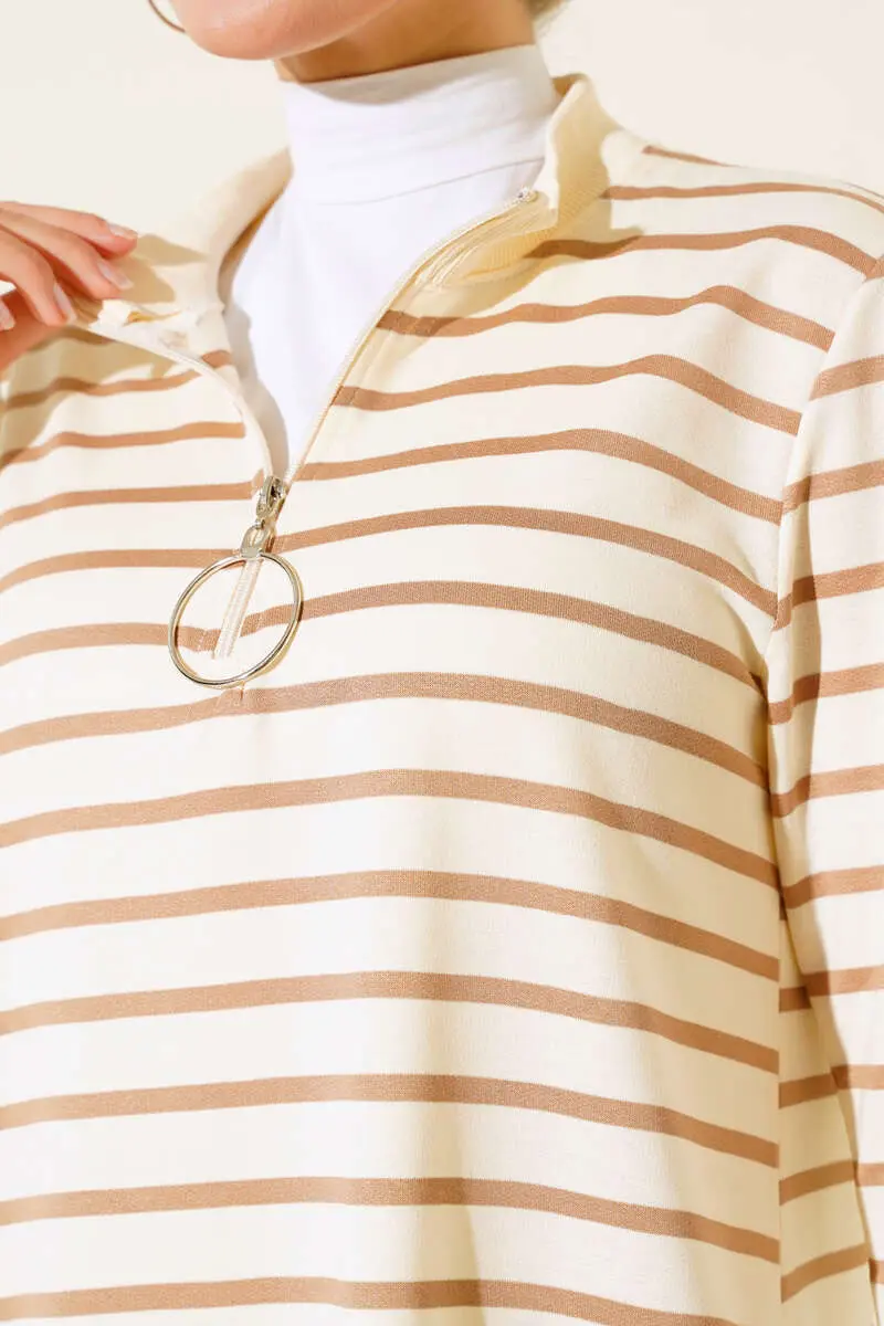 Collar Zipper Striped Tunic-detail