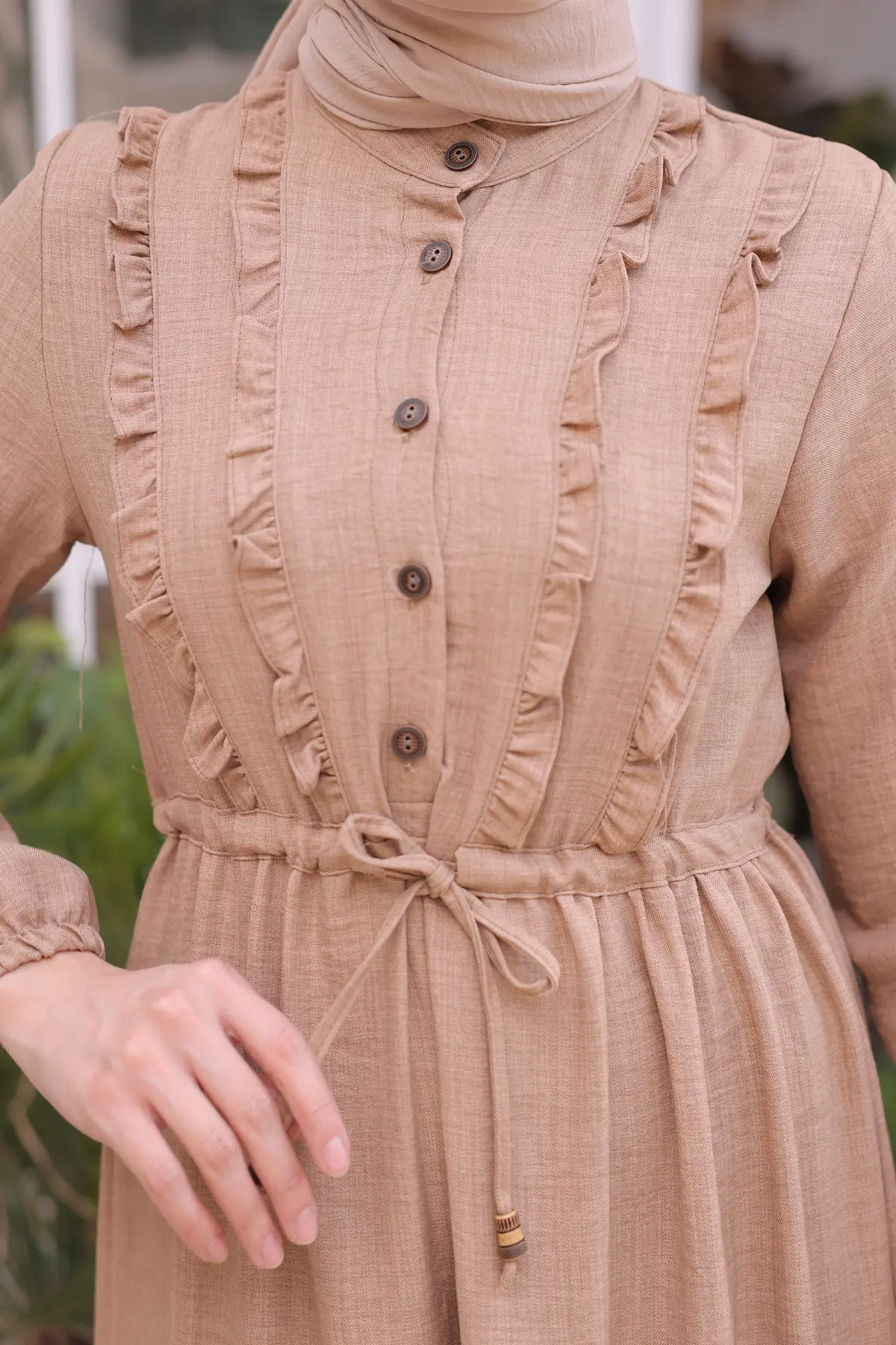 6814 Fırfırlı Elbise Bej-detail