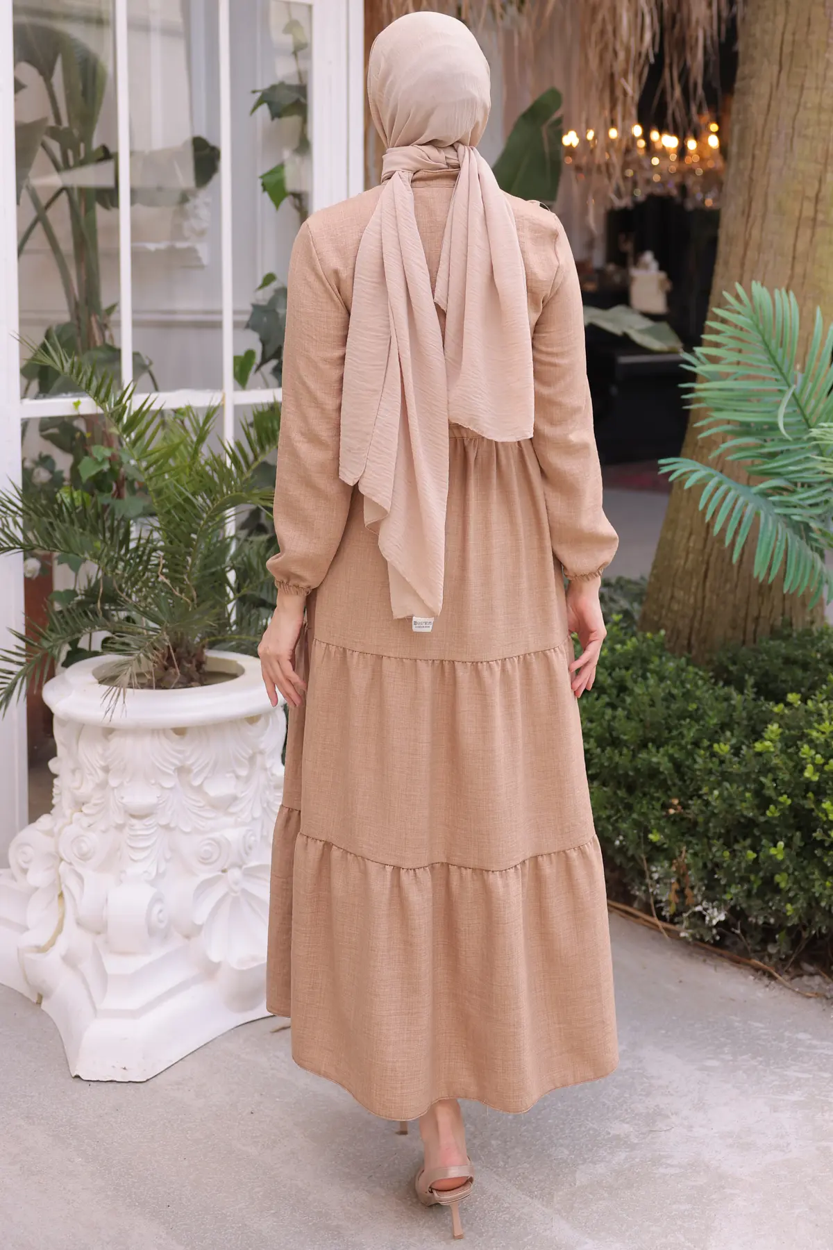 6814 Fırfırlı Elbise Bej-detail