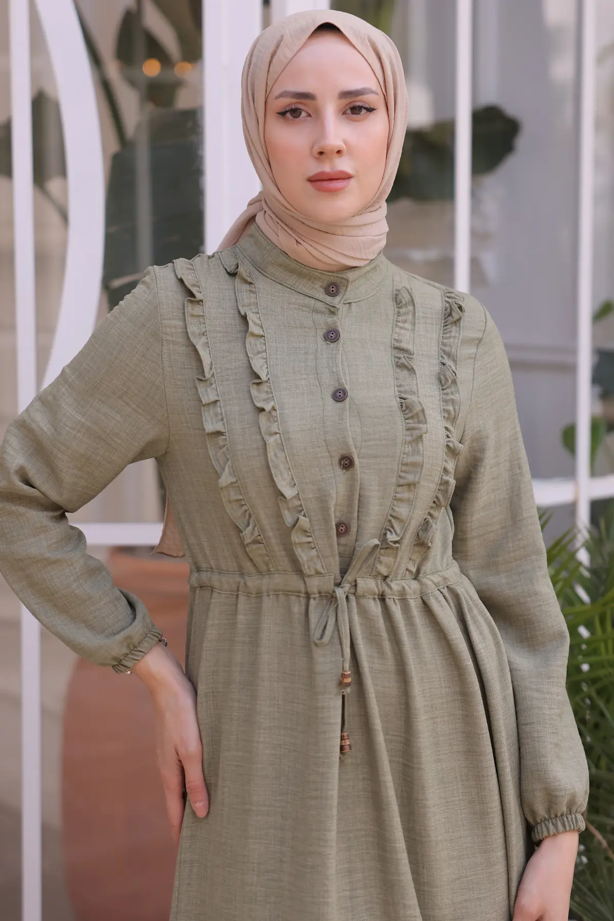 6814 Fırfırlı Elbise Çağla-detail