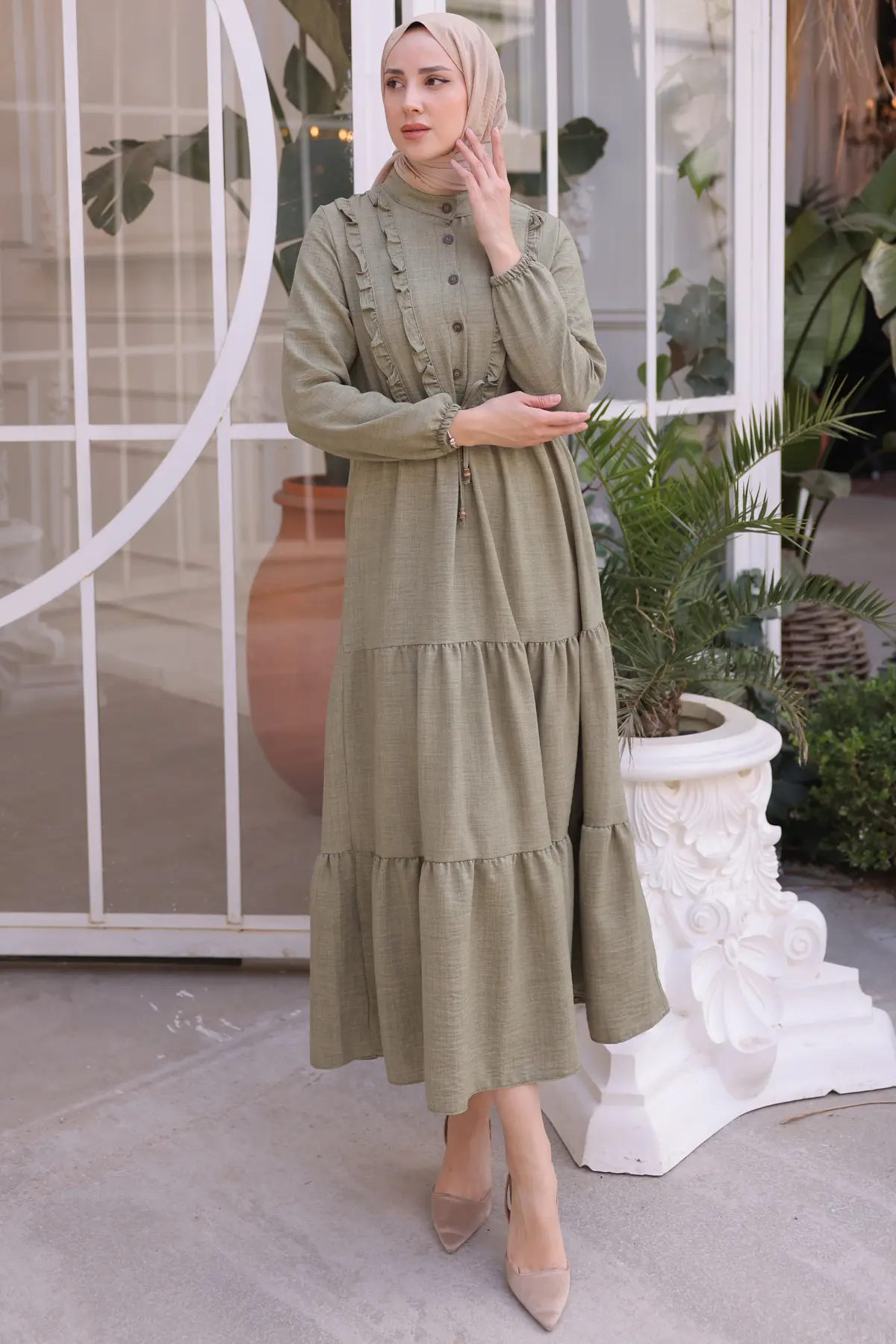 6814 Fırfırlı Elbise Çağla-detail