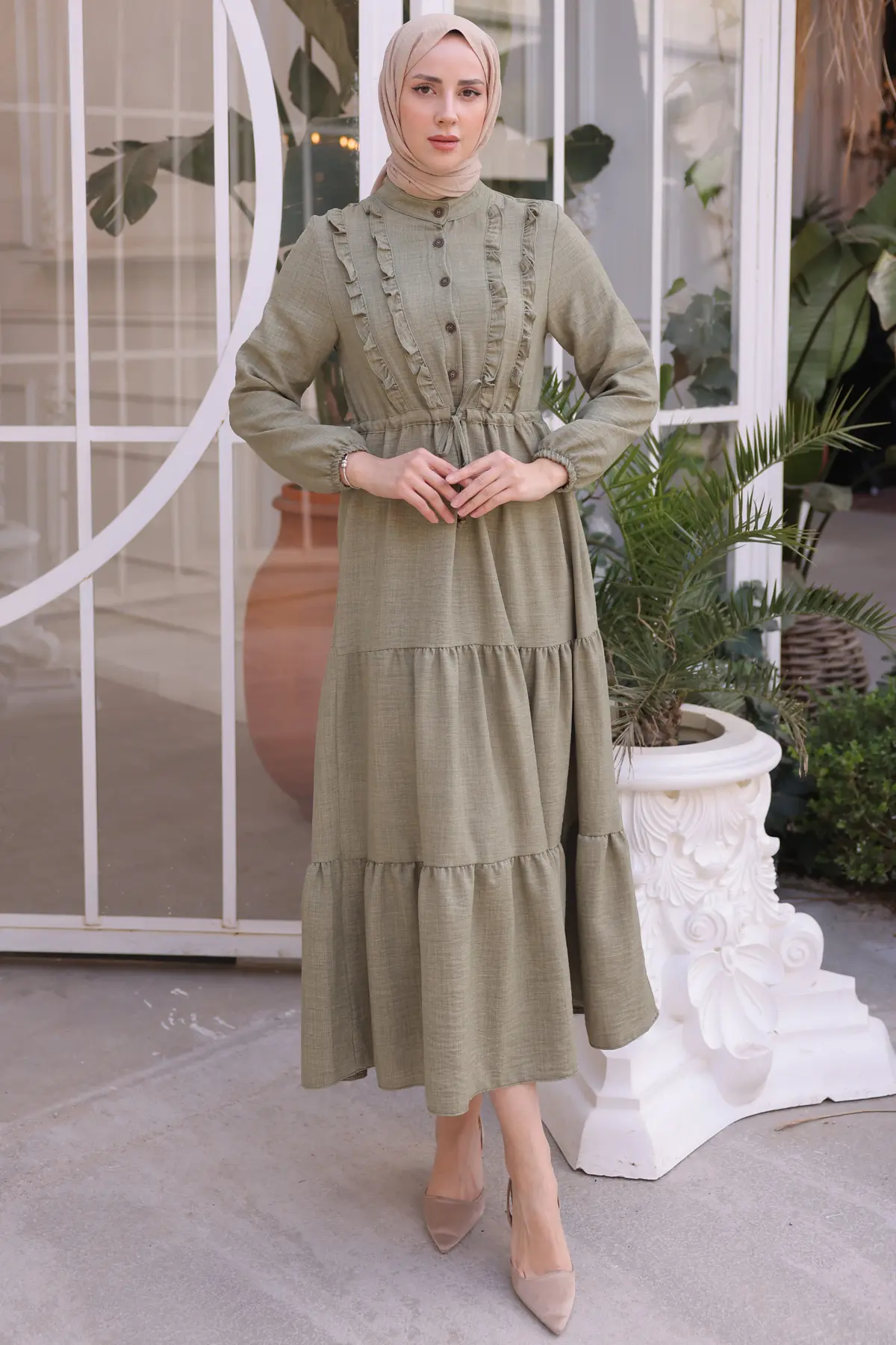 6814 Fırfırlı Elbise Çağla-detail