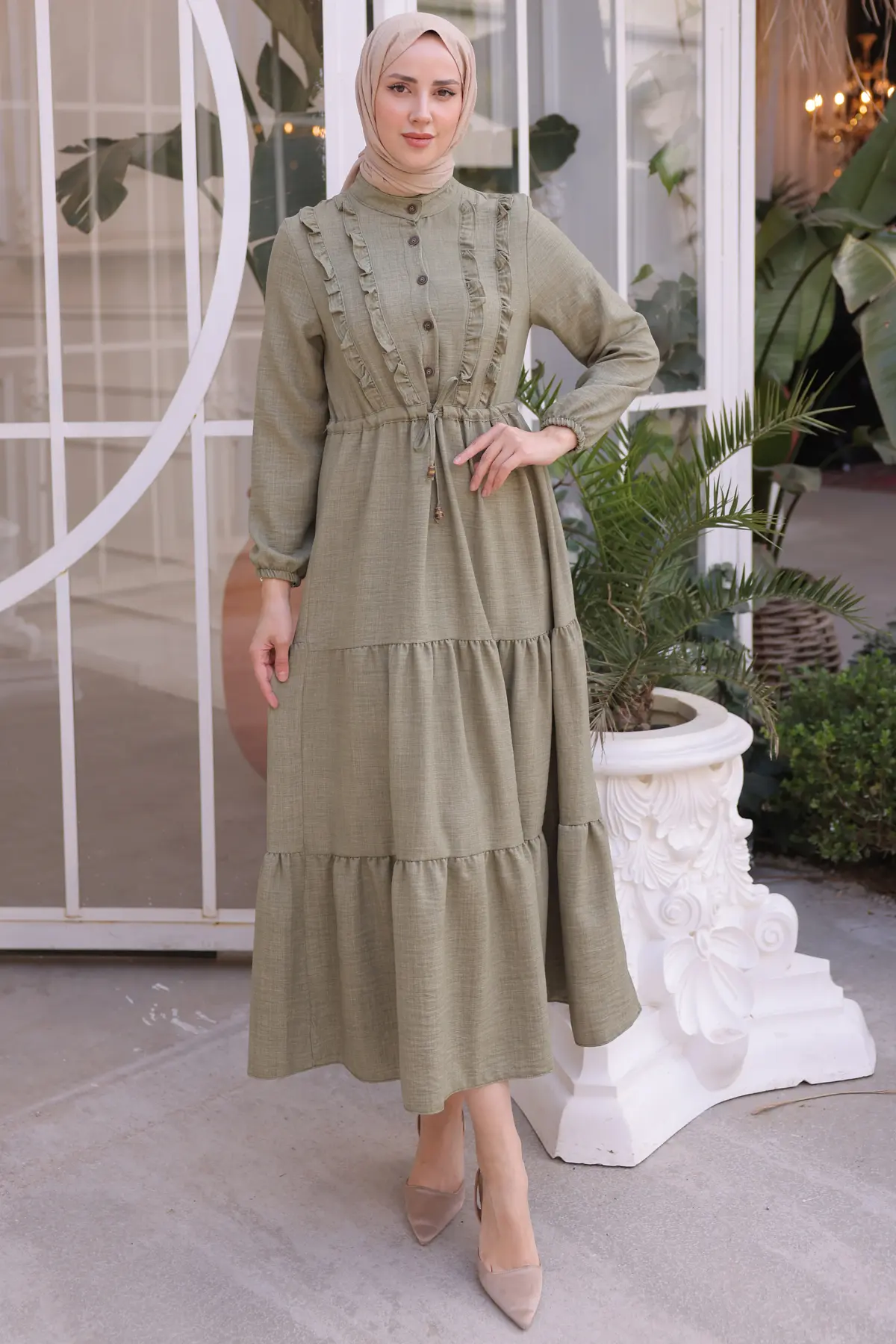 6814 Fırfırlı Elbise Çağla-detail