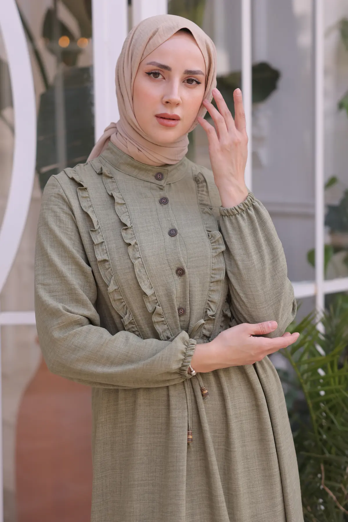 6814 Fırfırlı Elbise Çağla-detail