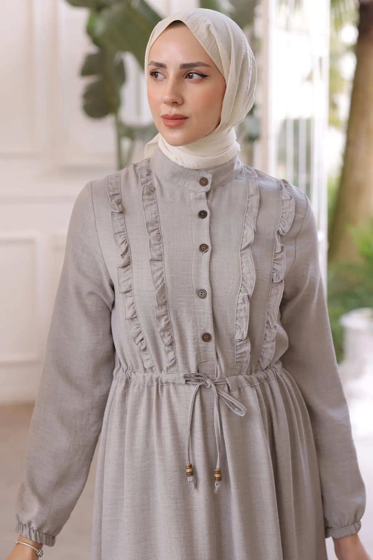 6814 Fırfırlı Elbise Gri-detail