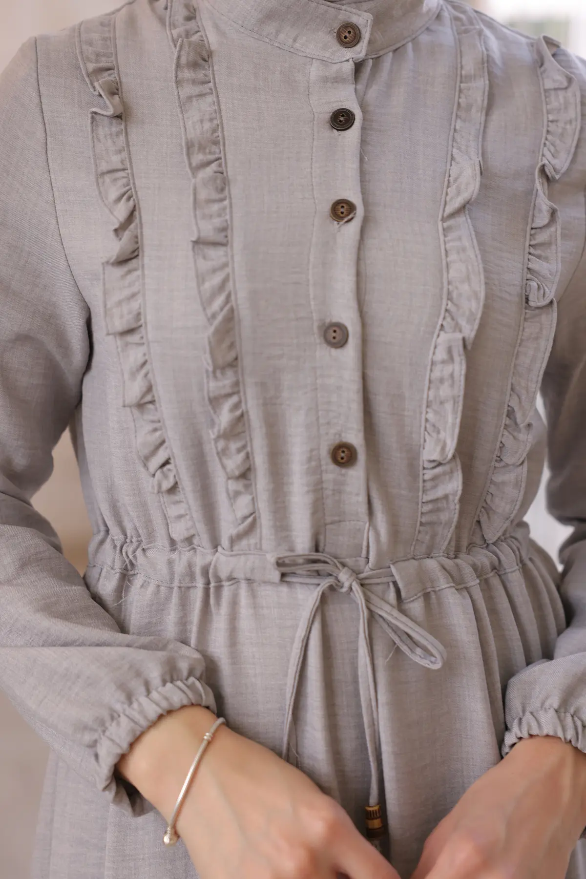 6814 Fırfırlı Elbise Gri-detail