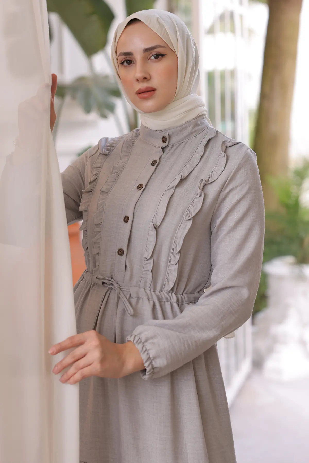 6814 Fırfırlı Elbise Gri-detail