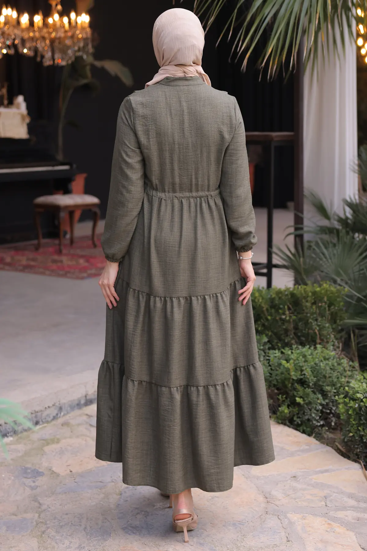 6814 Fırfırlı Elbise Haki-detail