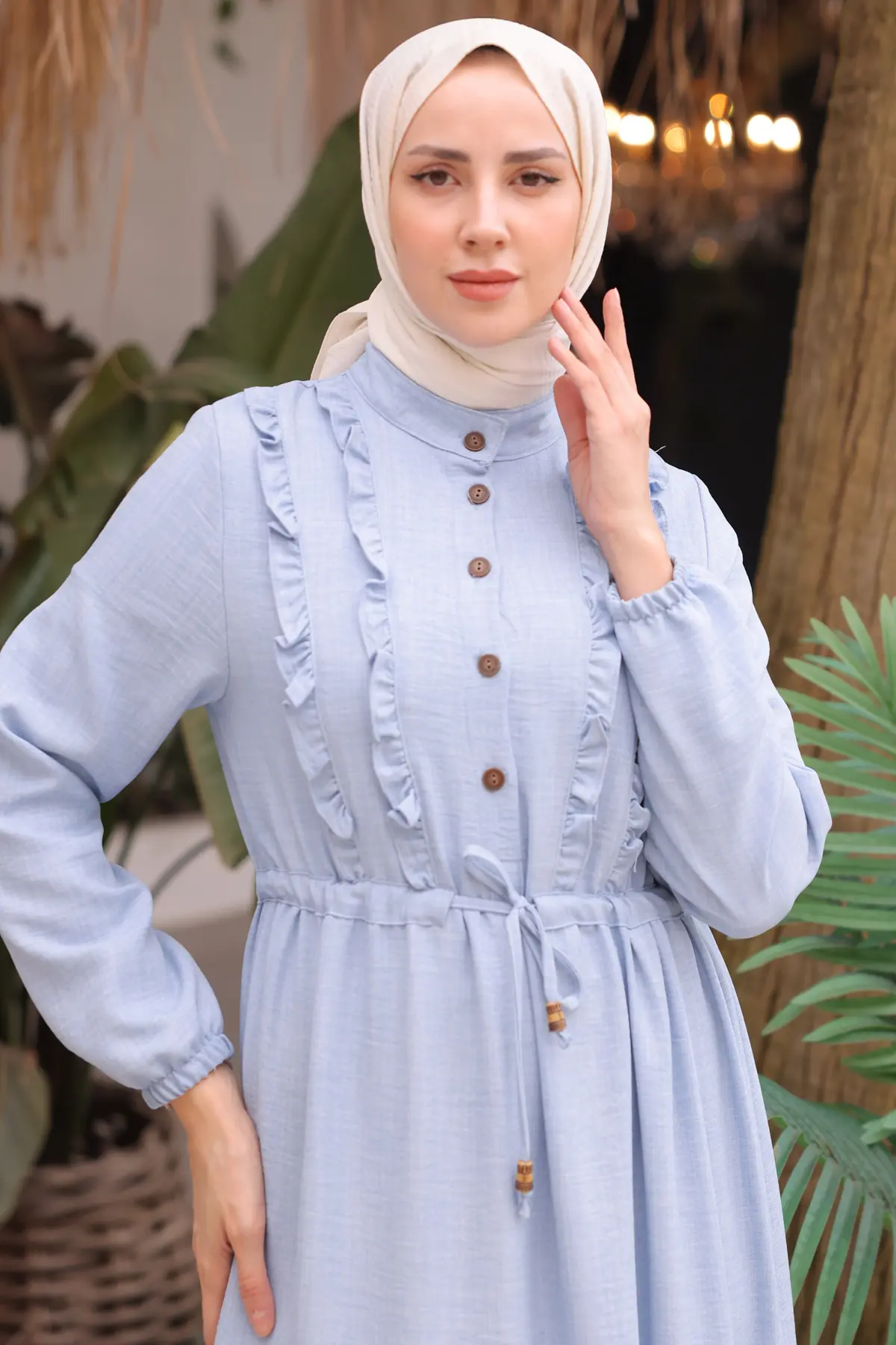 6814 Fırfırlı Elbise Mavi-detail