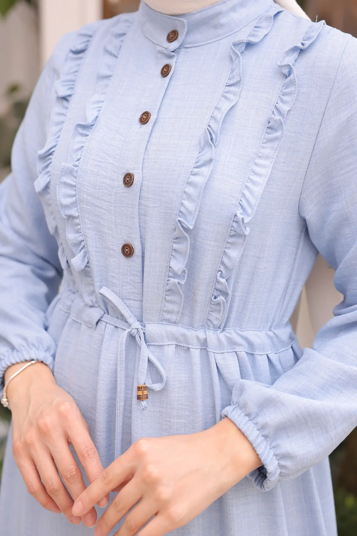 6814 Fırfırlı Elbise Mavi-detail