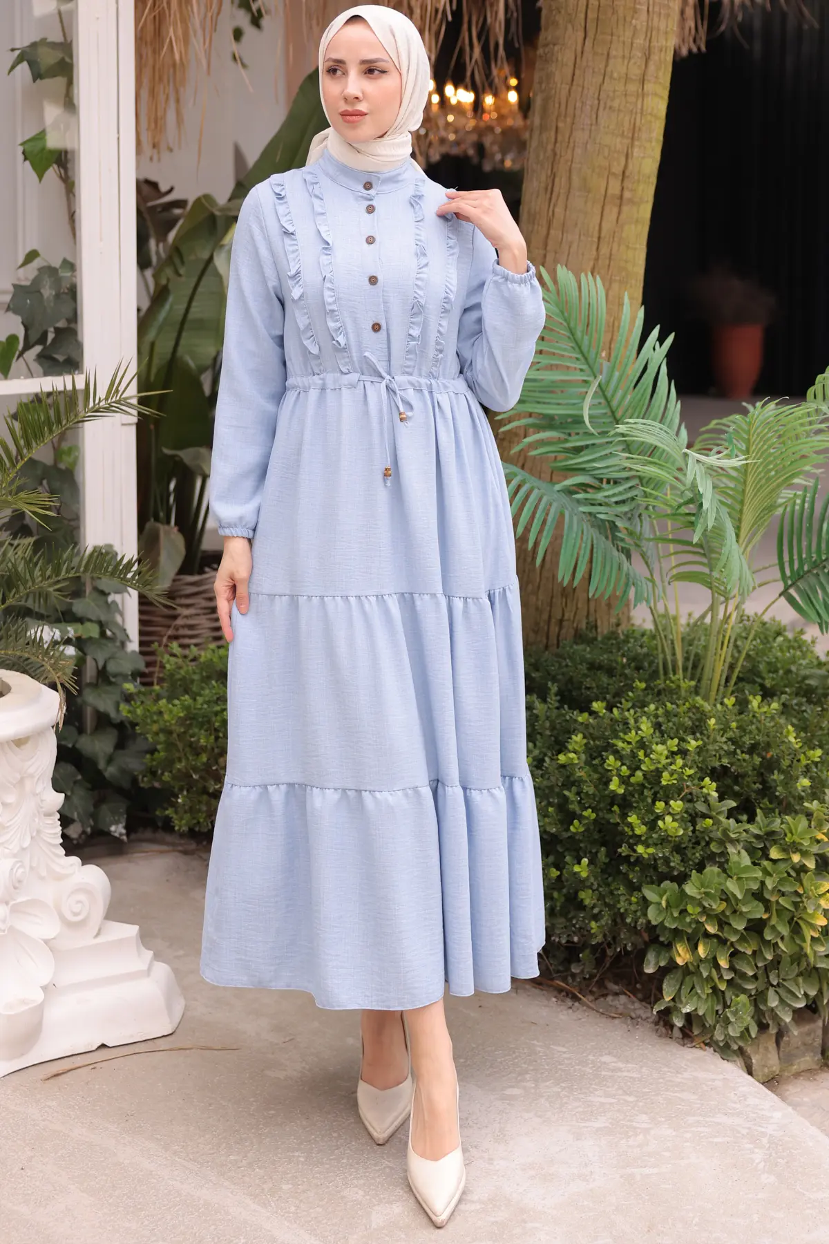 6814 Fırfırlı Elbise Mavi-detail