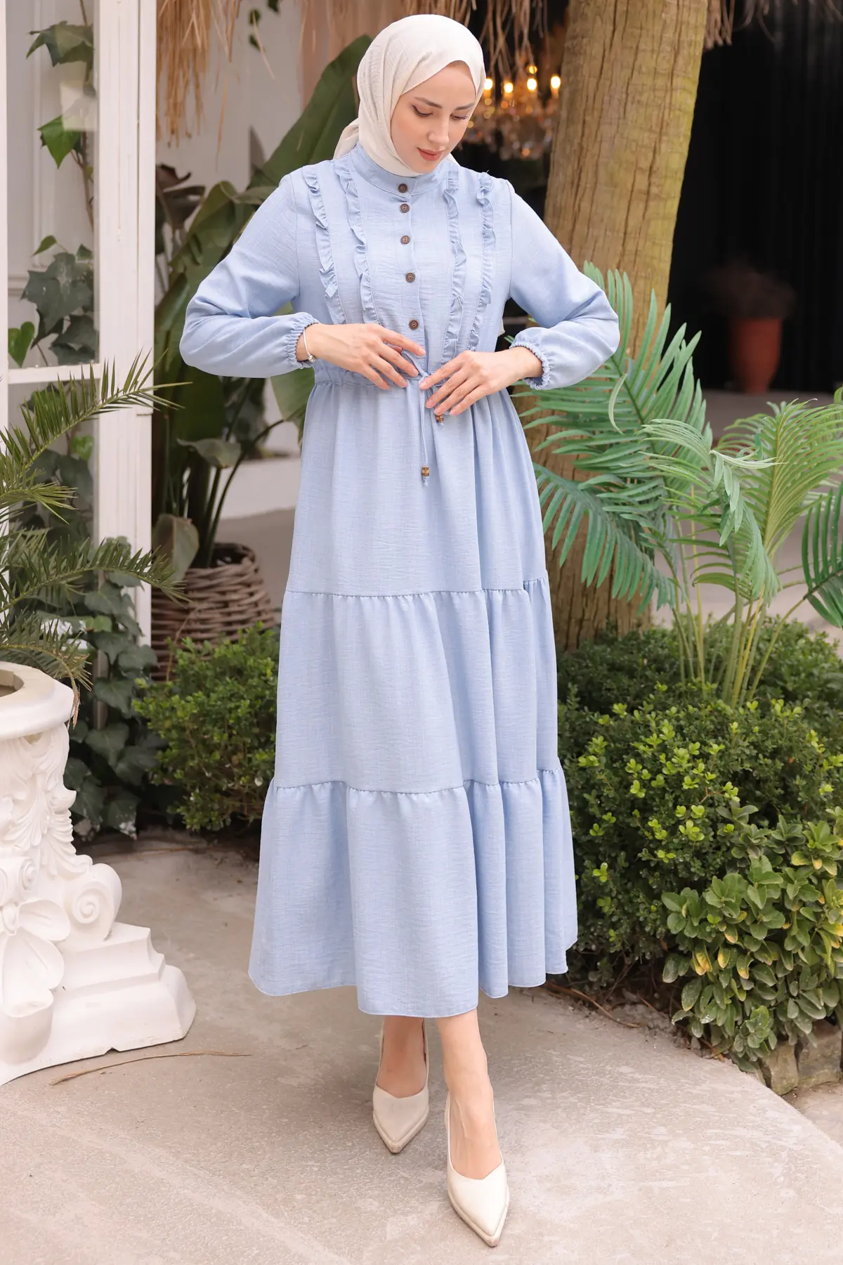 6814 Fırfırlı Elbise Mavi-detail