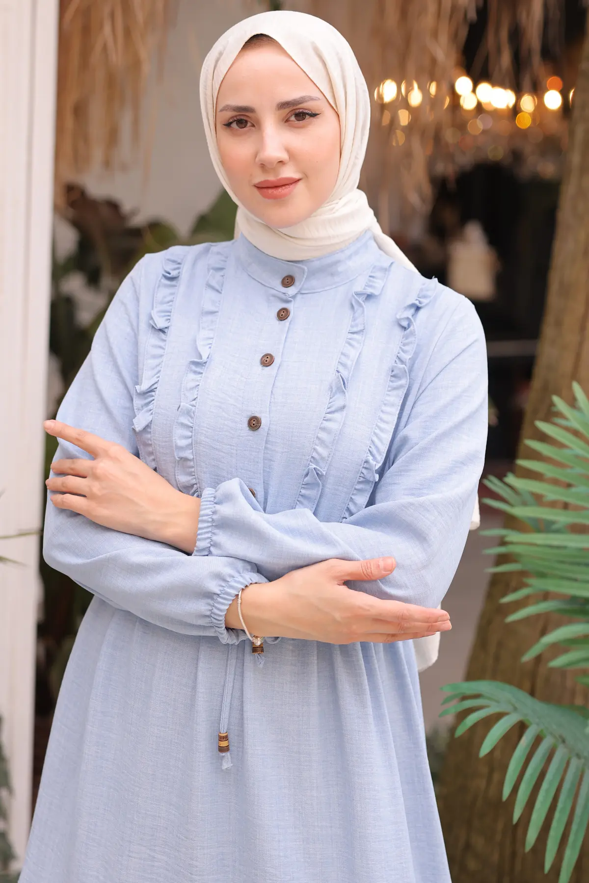 6814 Fırfırlı Elbise Mavi-detail