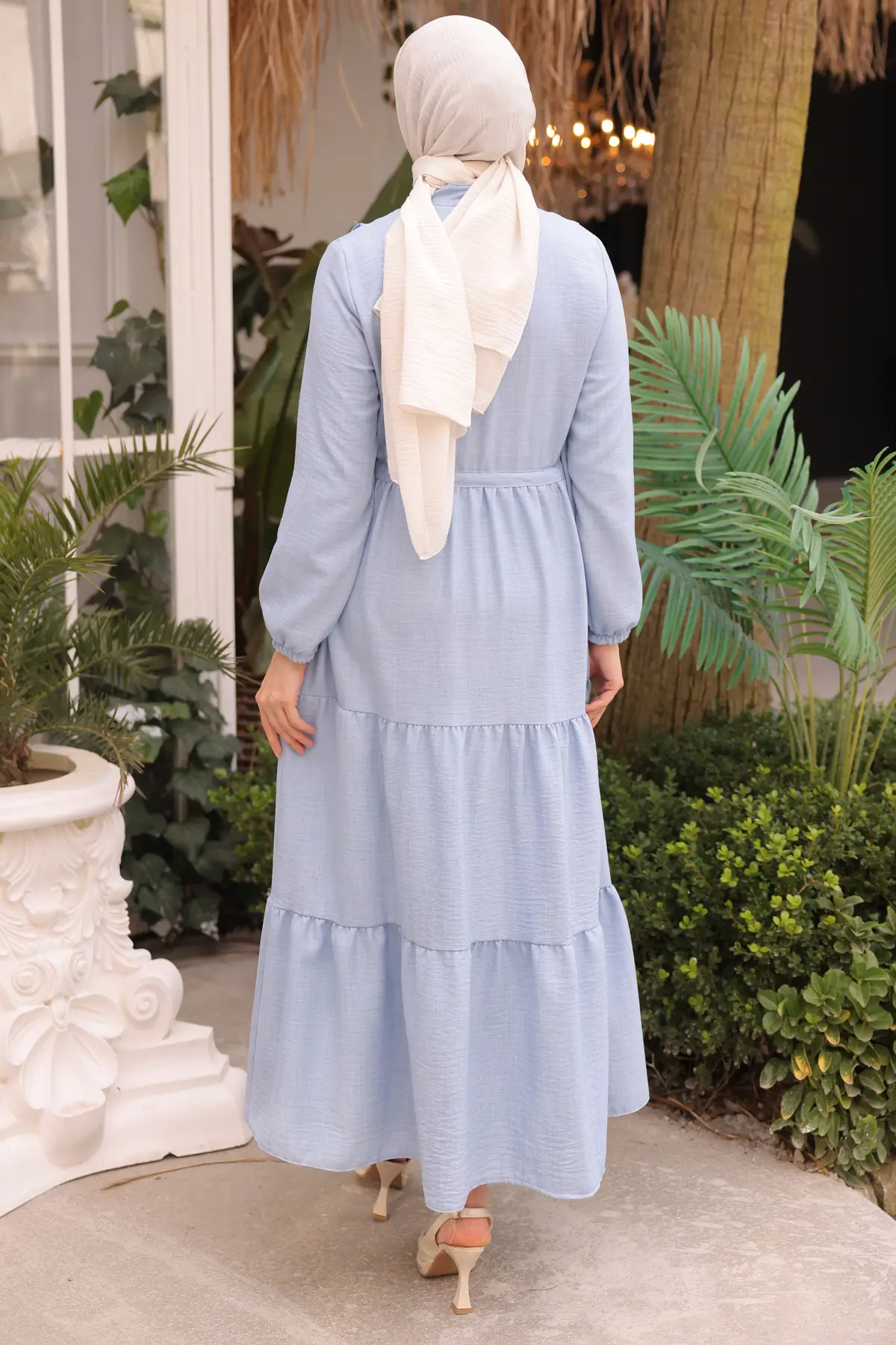 6814 Fırfırlı Elbise Mavi-detail