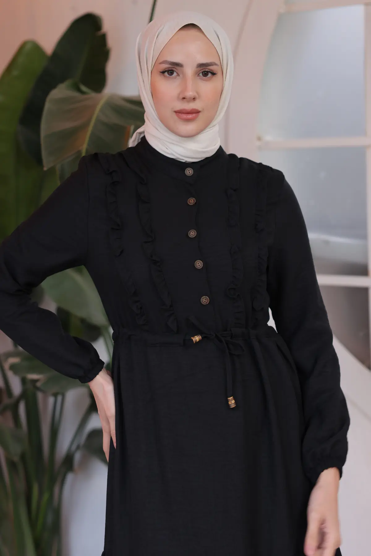 6814 Fırfırlı Elbise Siyah-detail