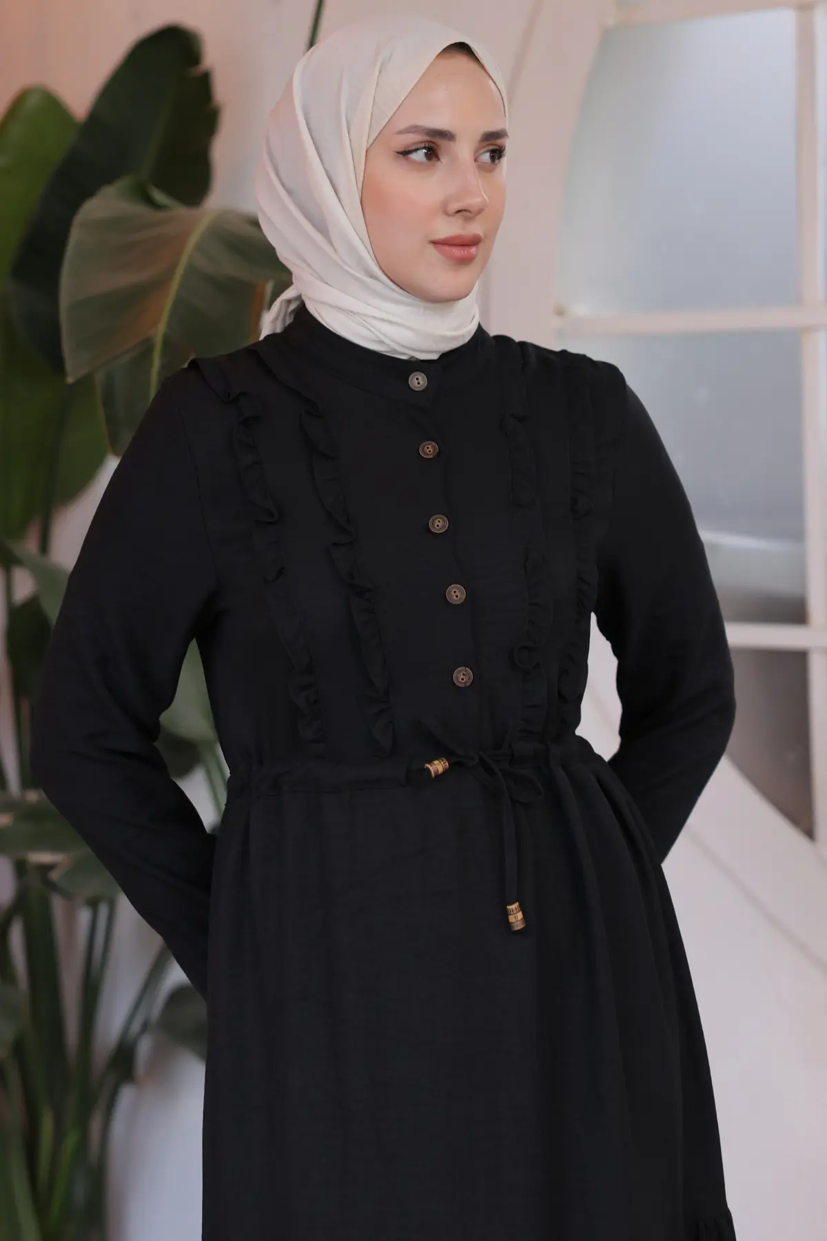 6814 Fırfırlı Elbise Siyah-detail