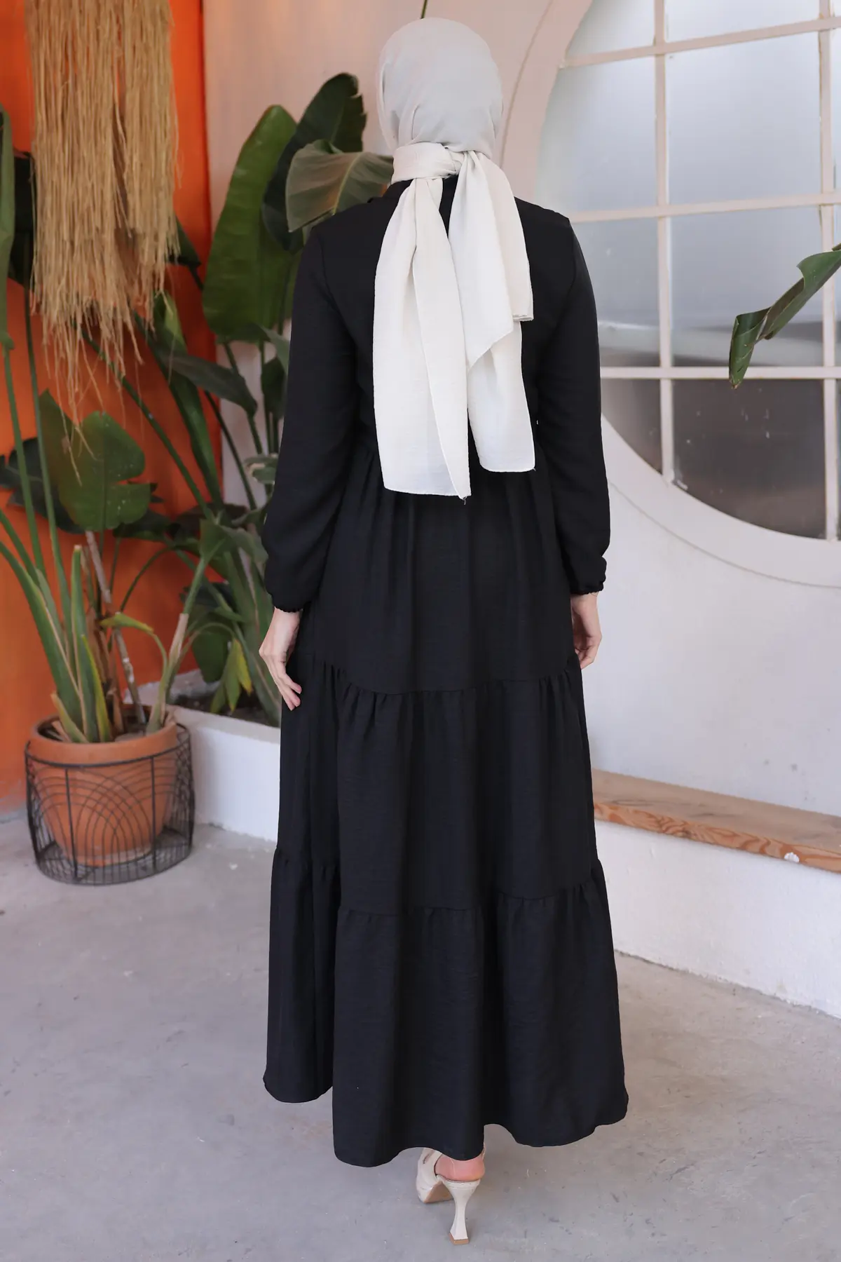 6814 Fırfırlı Elbise Siyah-detail