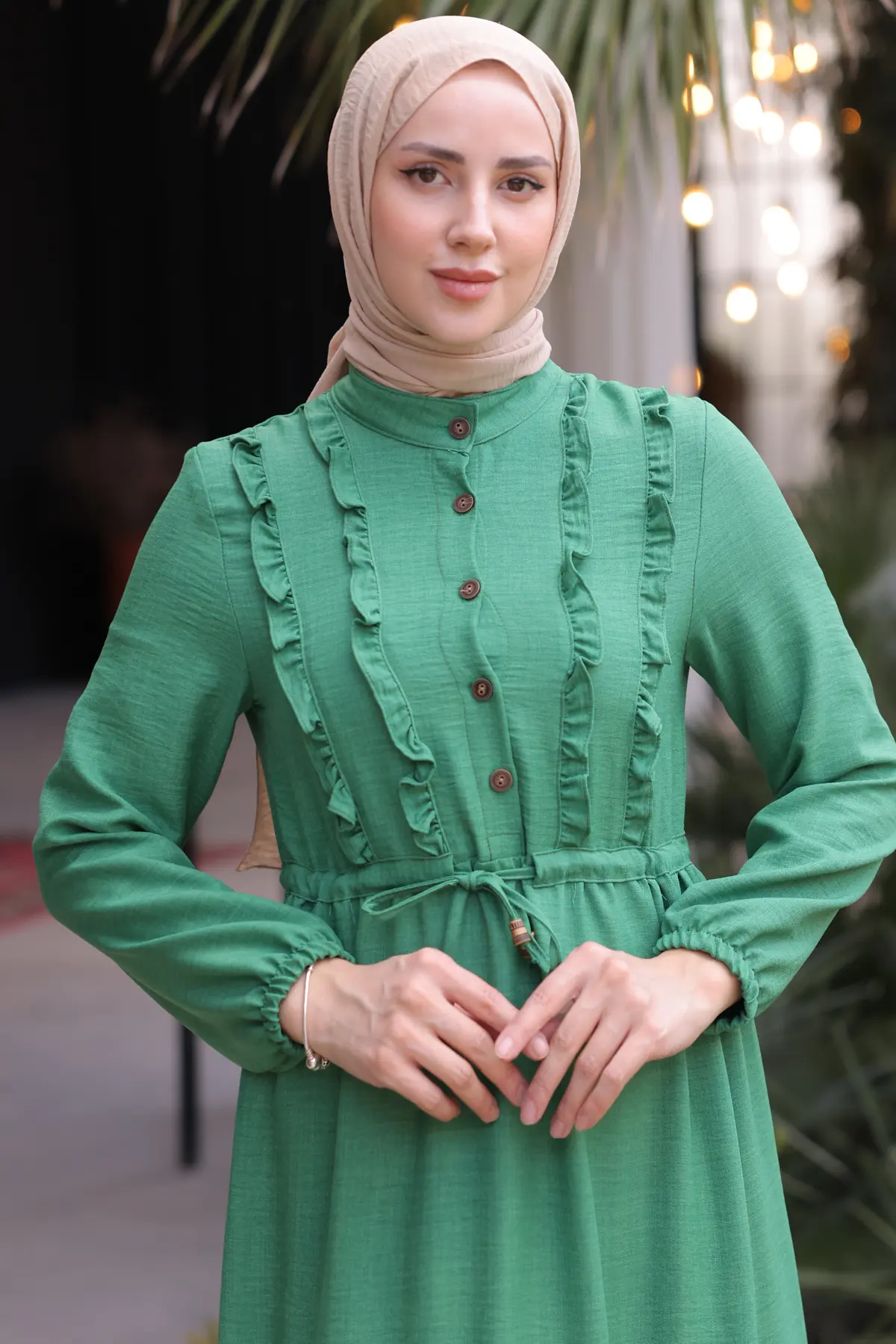 6814 Fırfırlı Elbise Yeşil-detail