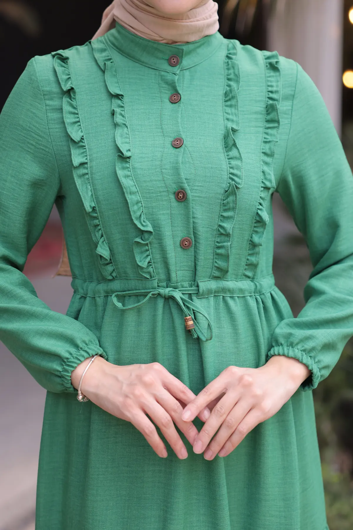 6814 Fırfırlı Elbise Yeşil-detail