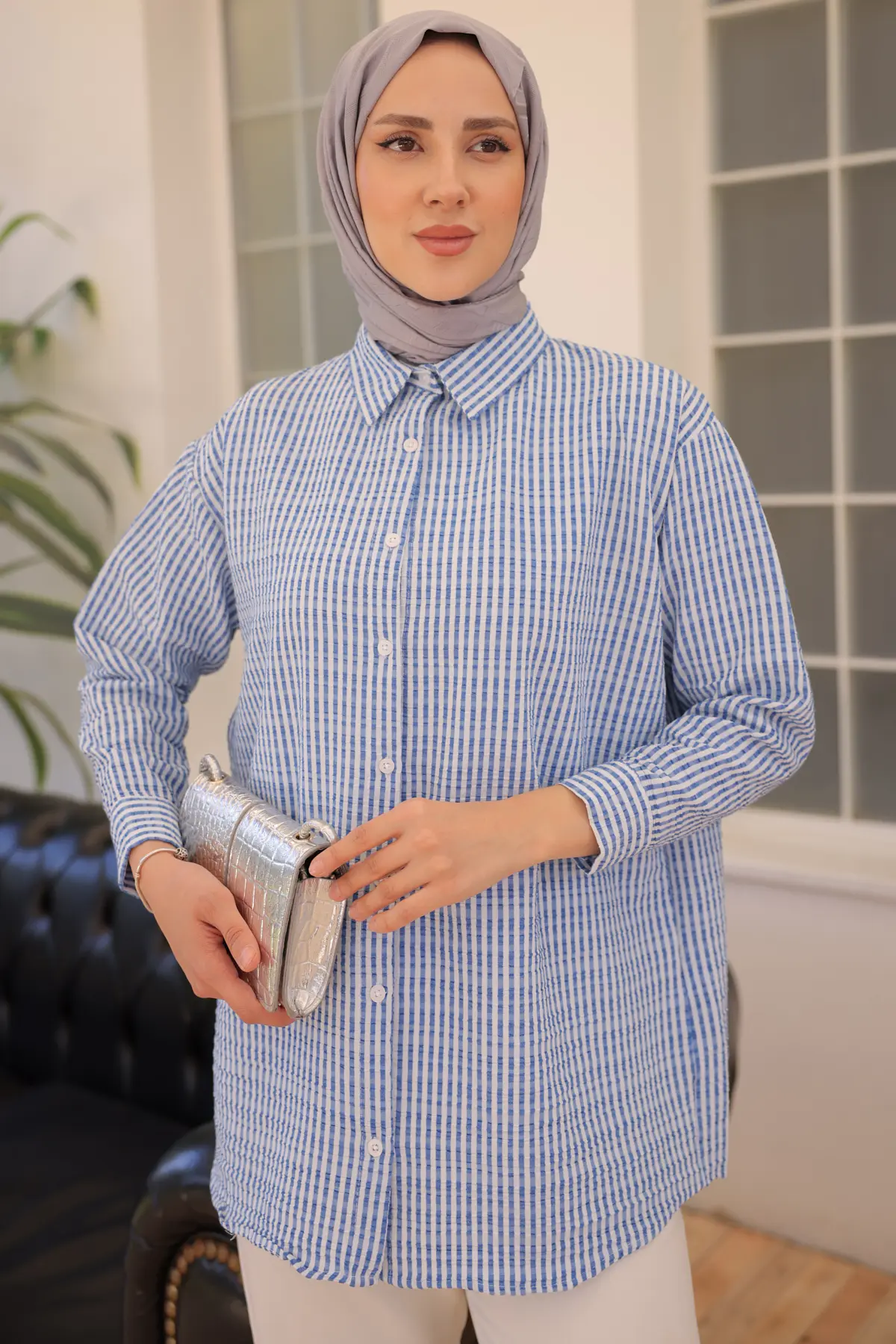 712 Çizgili Gömlek Mavi-detail