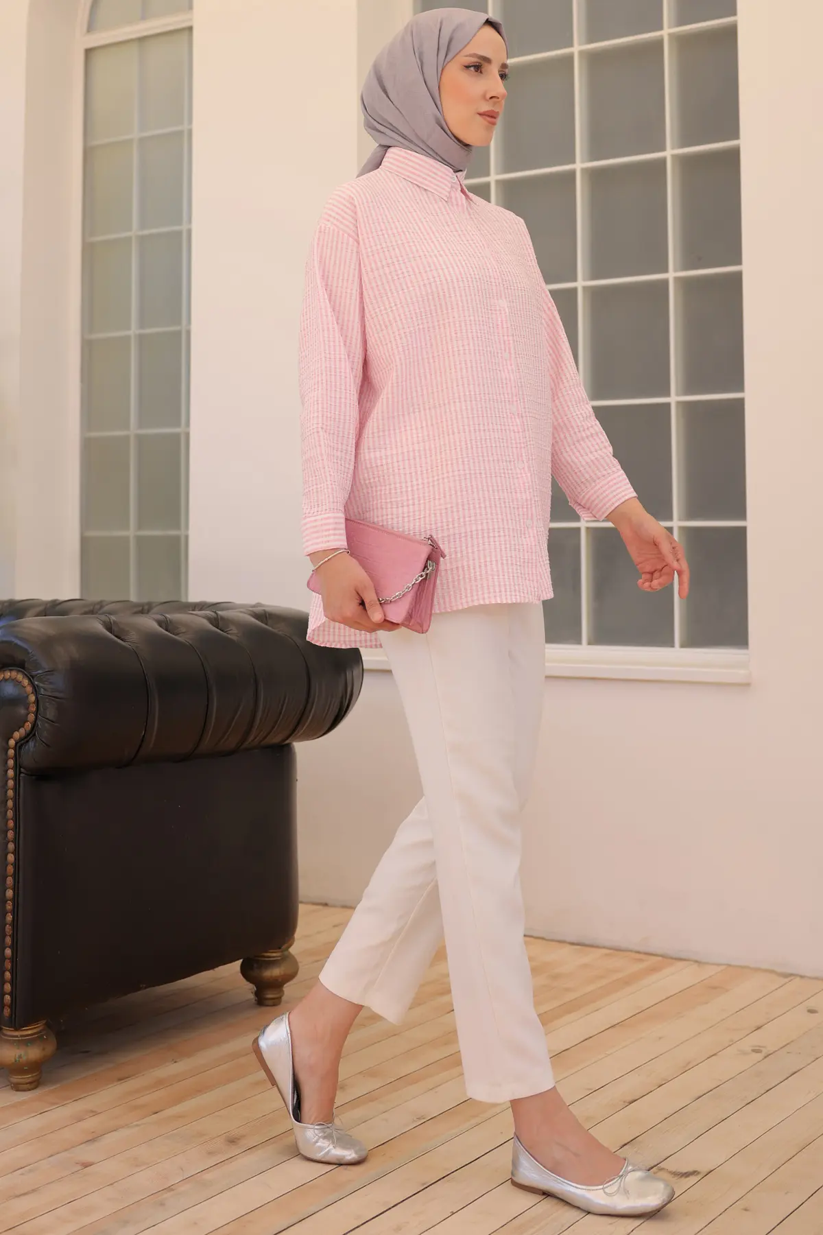 712 Çizgili Gömlek Pembe-detail