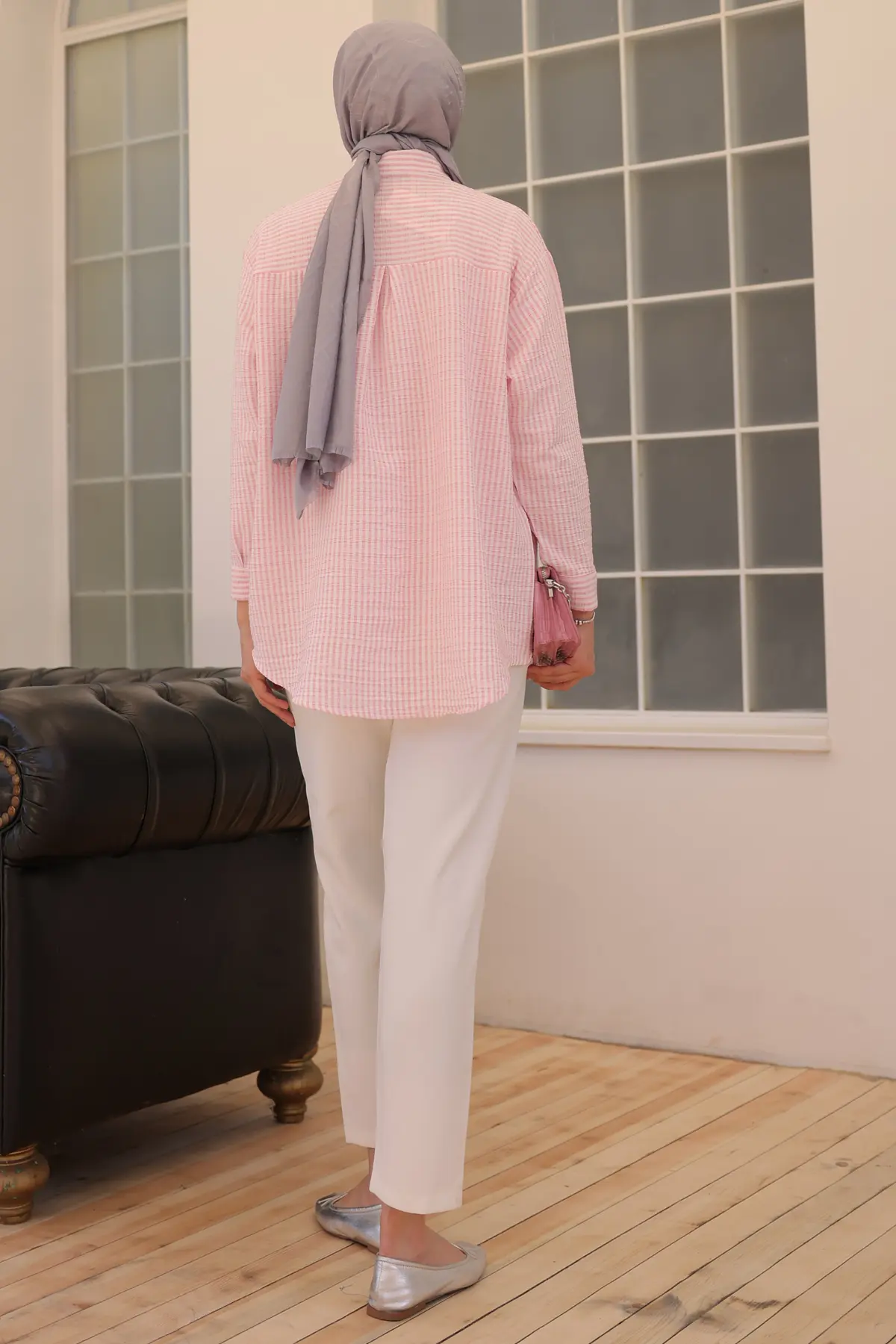 712 Çizgili Gömlek Pembe-detail