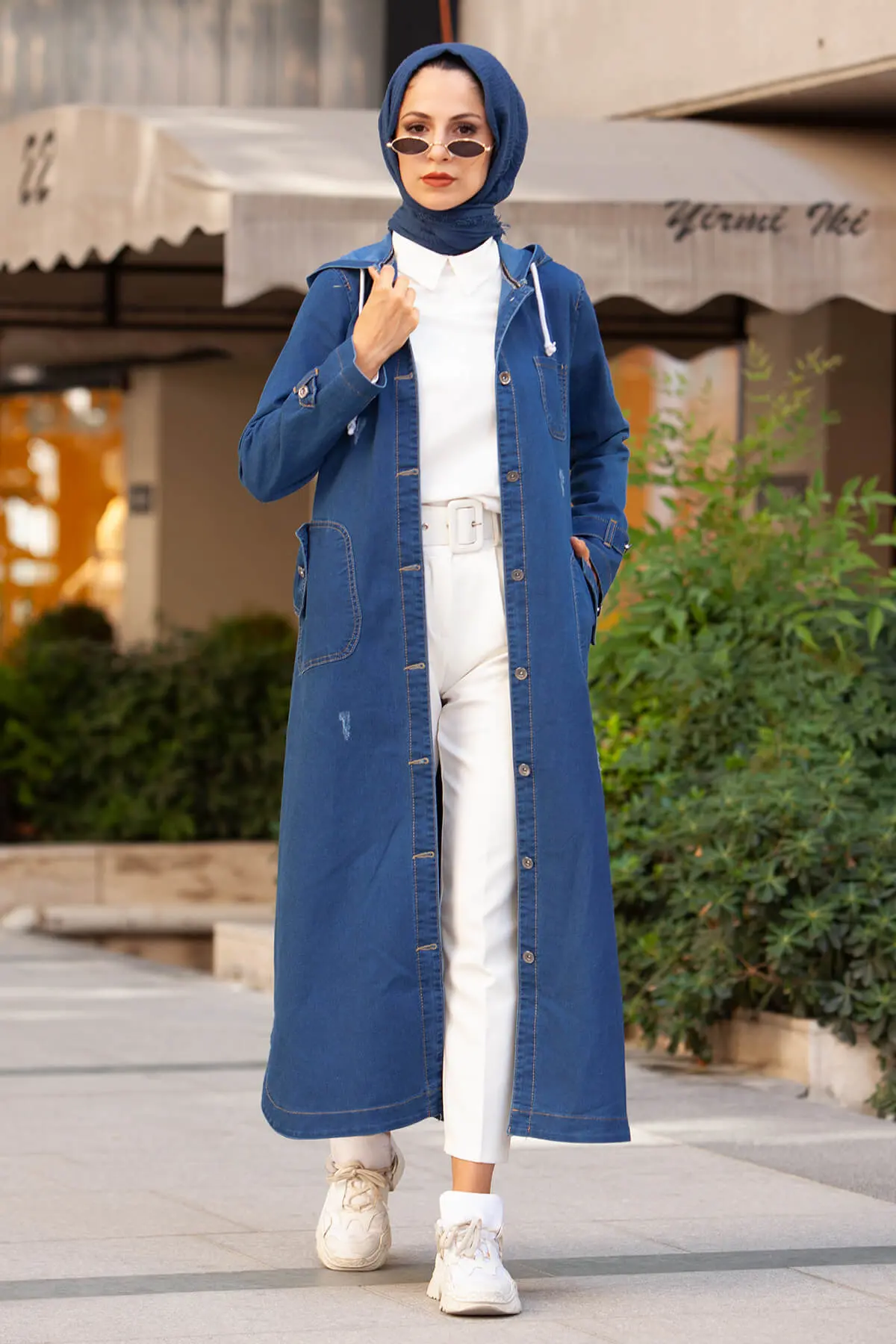 7563 Kapüşonlu Düğmeli̇ Spor Kot Kap - Lacivert-detail