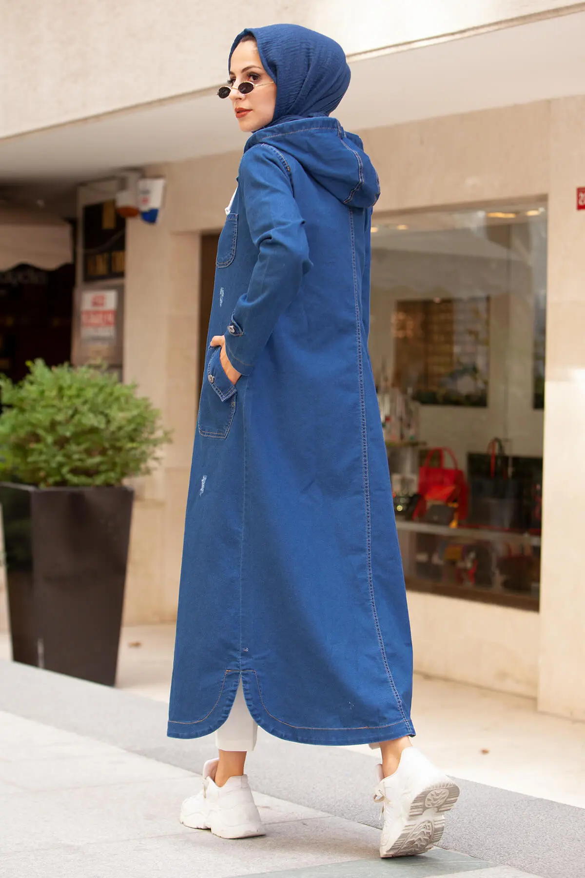 7563 Kapüşonlu Düğmeli̇ Spor Kot Kap - Lacivert-detail