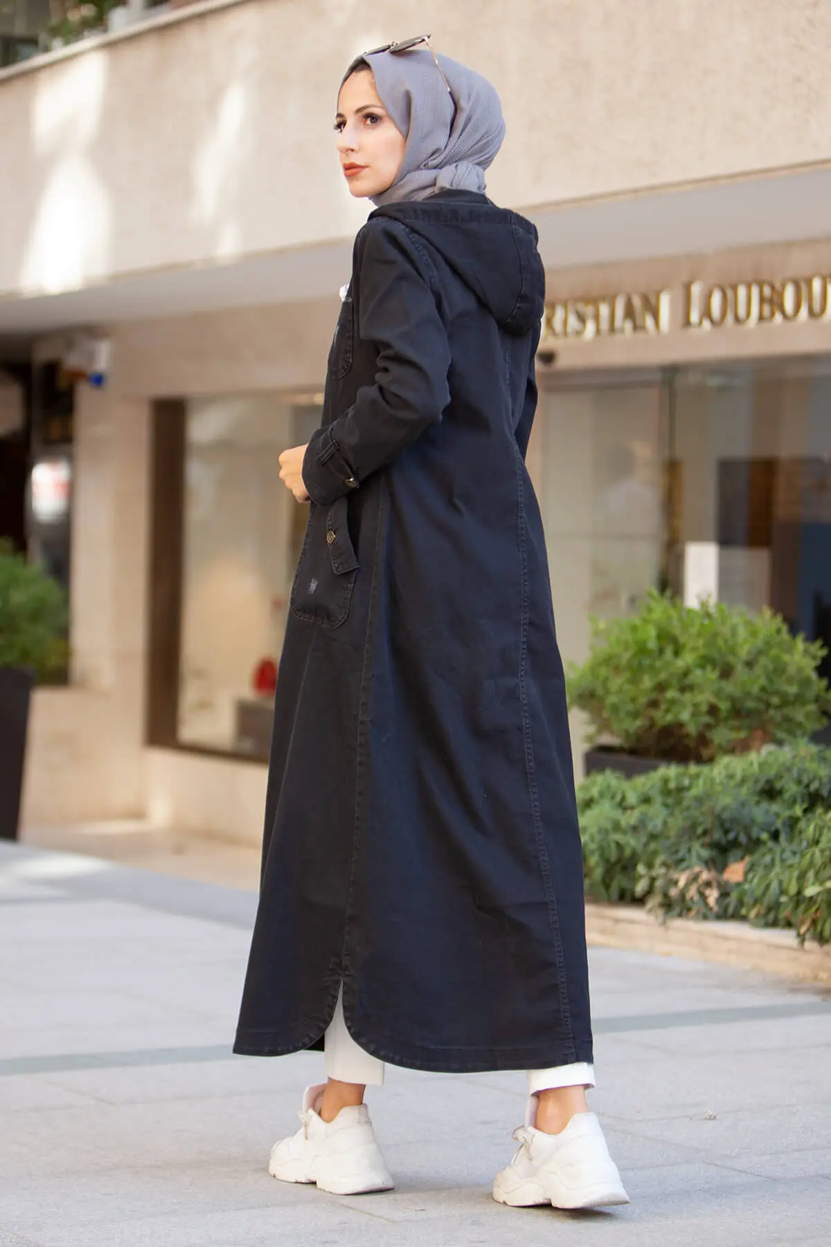 Black Hooded Button Sport Denim Cap-detail