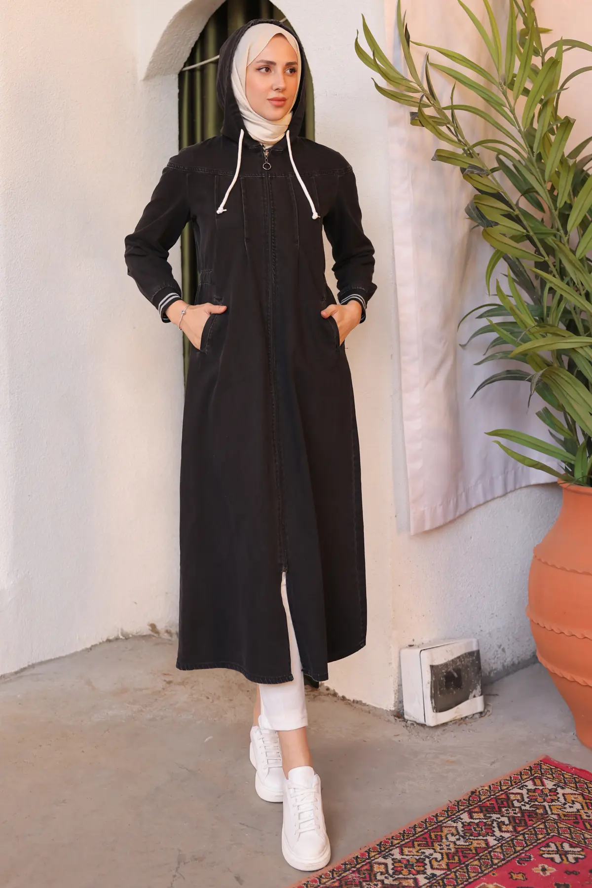 7914 Beli Lastikli Spor Kot Kap Siyah-detail