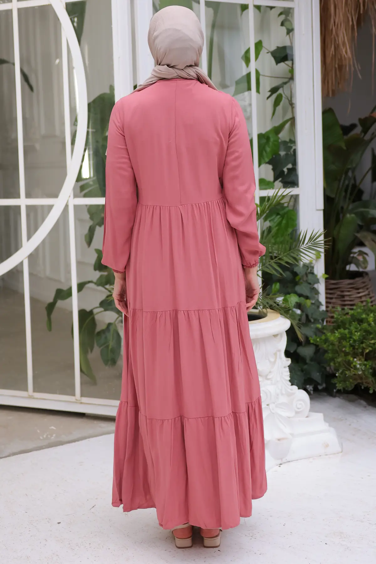 8232 Yakası İpli Elbise Gül Kurusu-detail