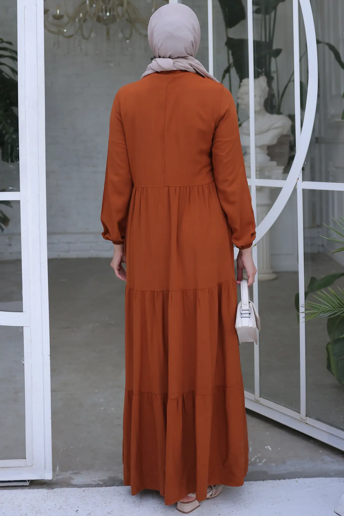 8232 Yakası İpli Elbise Kahverengi-detail