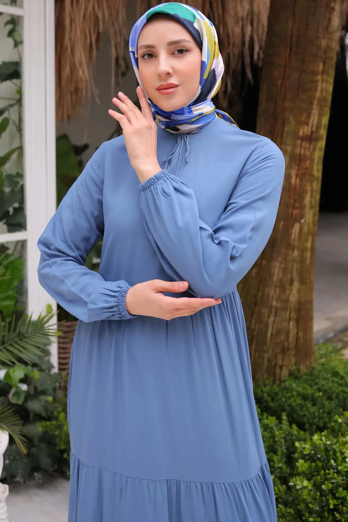 8232 Yakası İpli Elbise Mavi-detail