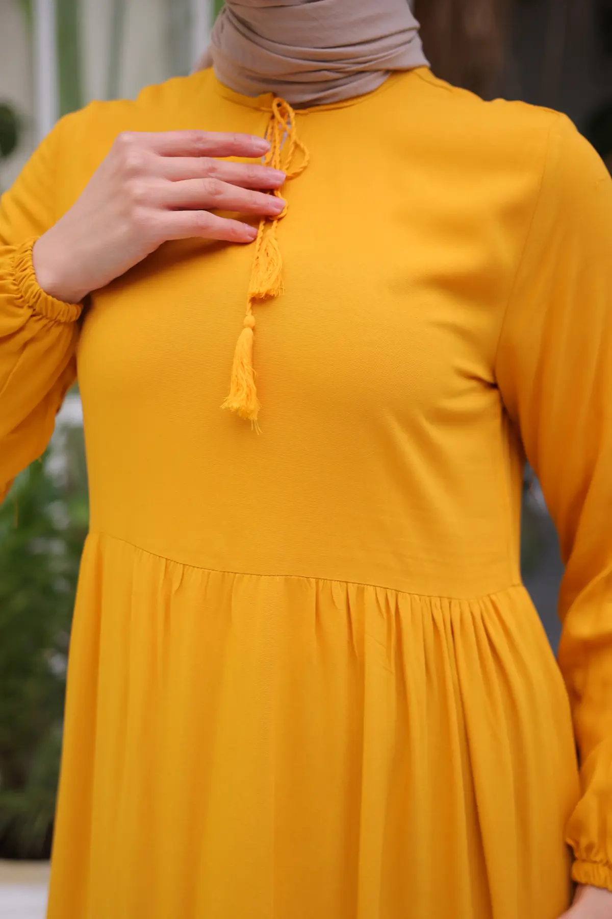 8232 Yakası İpli Elbise Sarı-detail