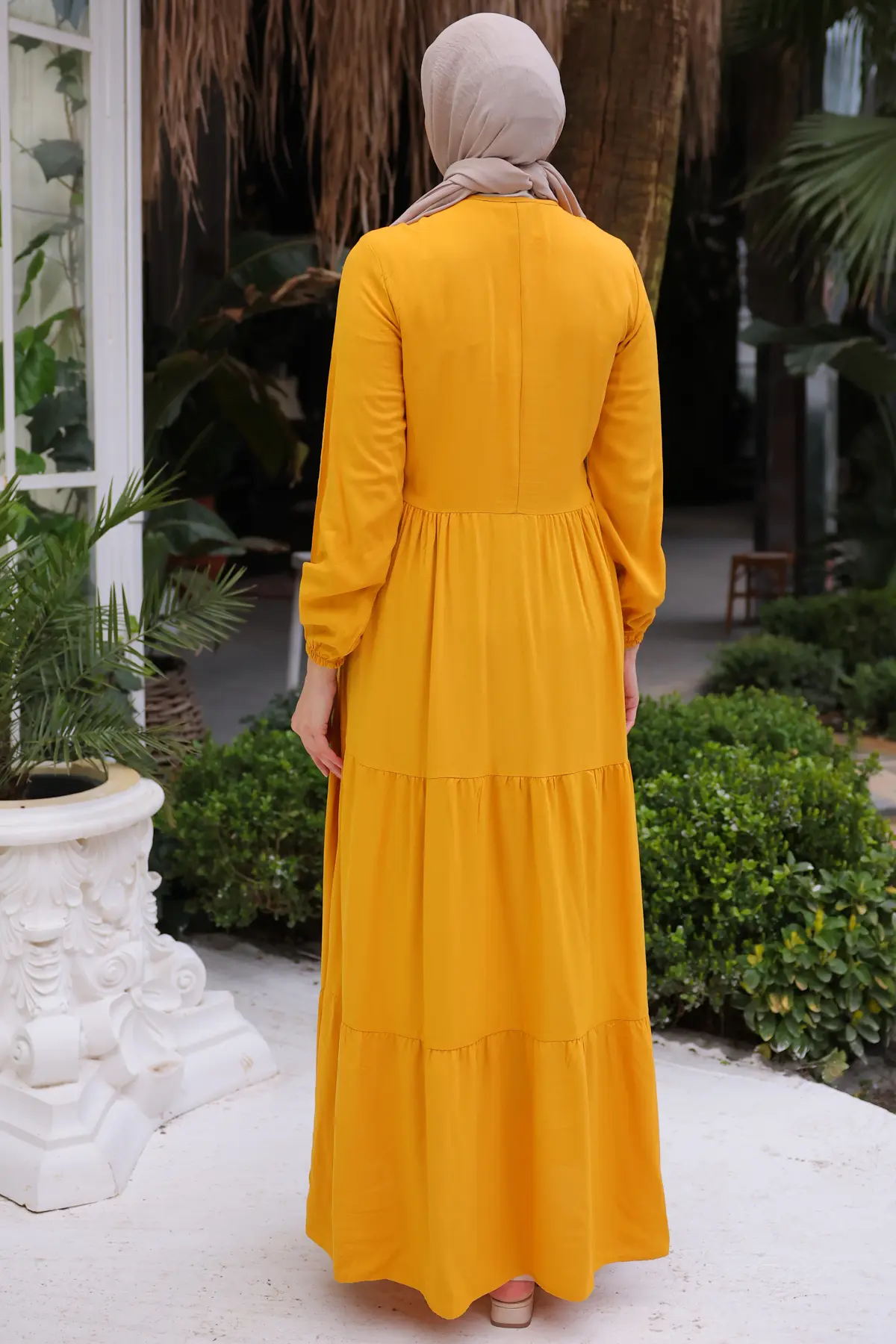 8232 Yakası İpli Elbise Sarı-detail