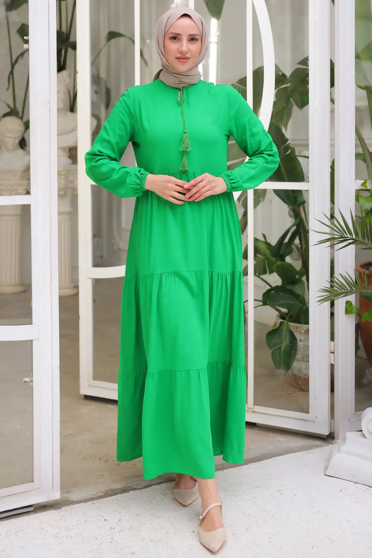 8232 Yakası İpli Elbise Yeşil-detail