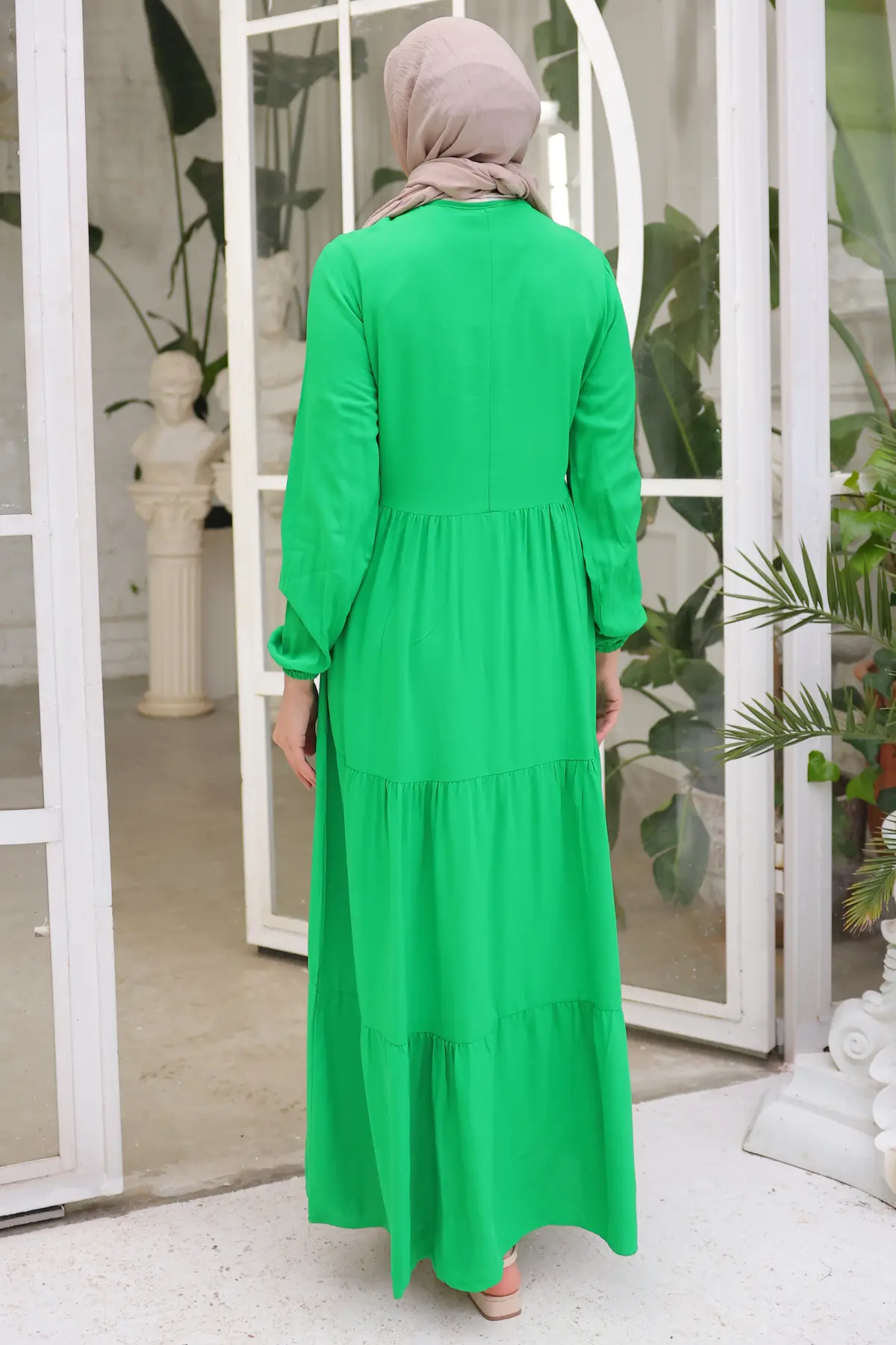 8232 Yakası İpli Elbise Yeşil-detail