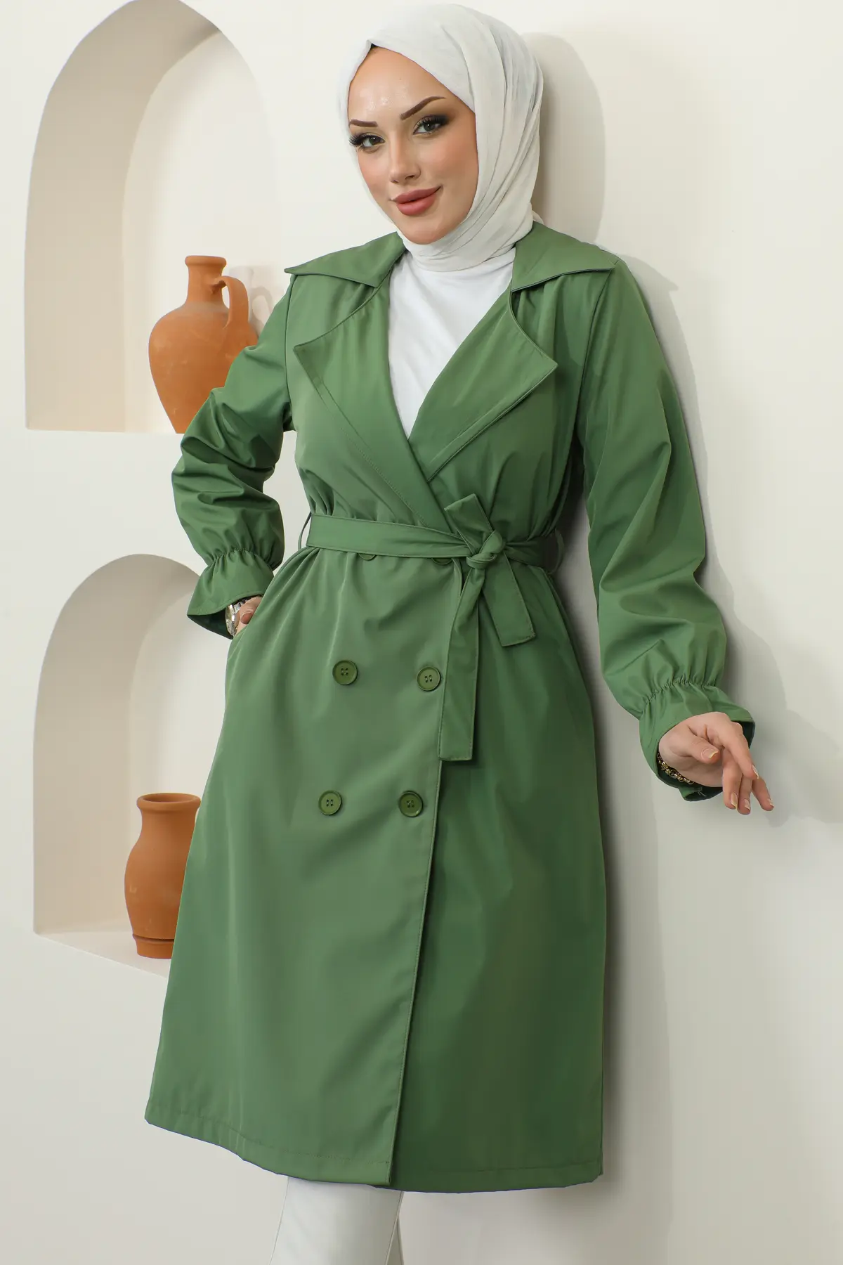 Trench Coat Wıth Elastıc Sleeves-detail