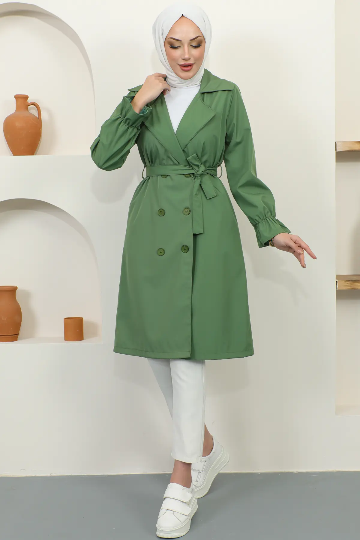 Trench Coat Wıth Elastıc Sleeves-detail